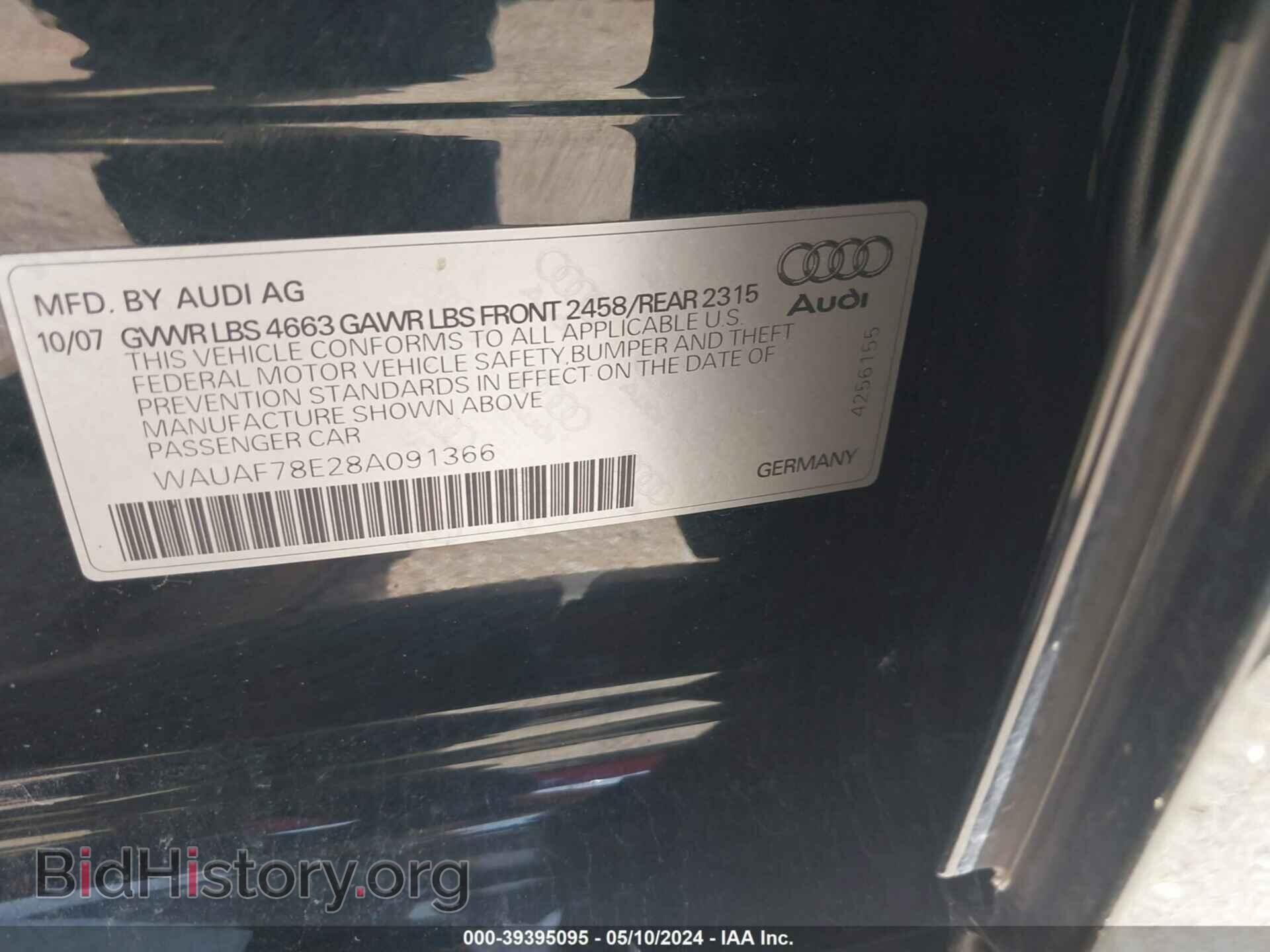 2008 AUDI A4 - VIN: WAUAF78E28A091366 - Фото 9