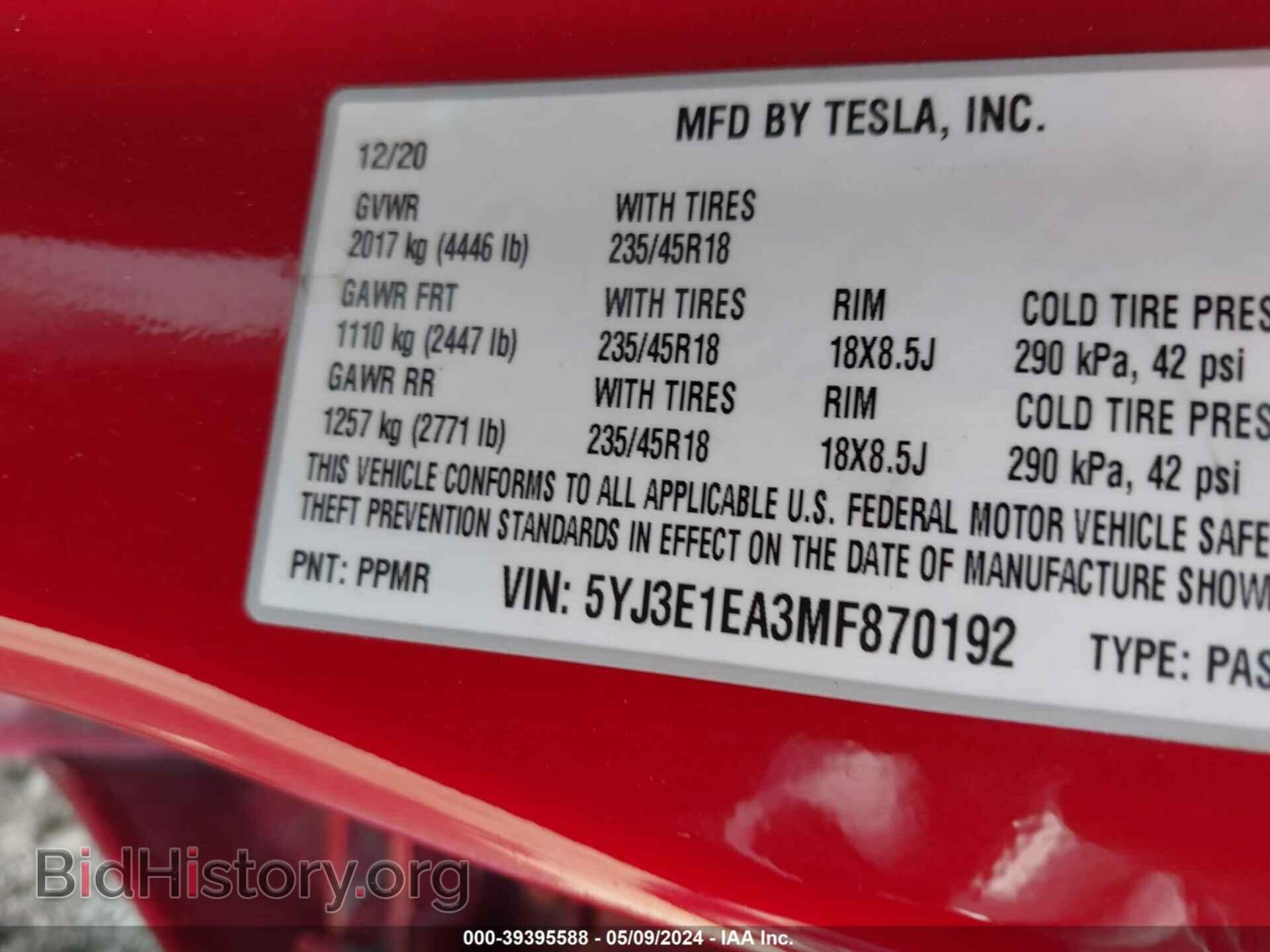 2021 TESLA MODEL 3 - VIN: 5YJ3E1EA3MF870192 - Фото 9