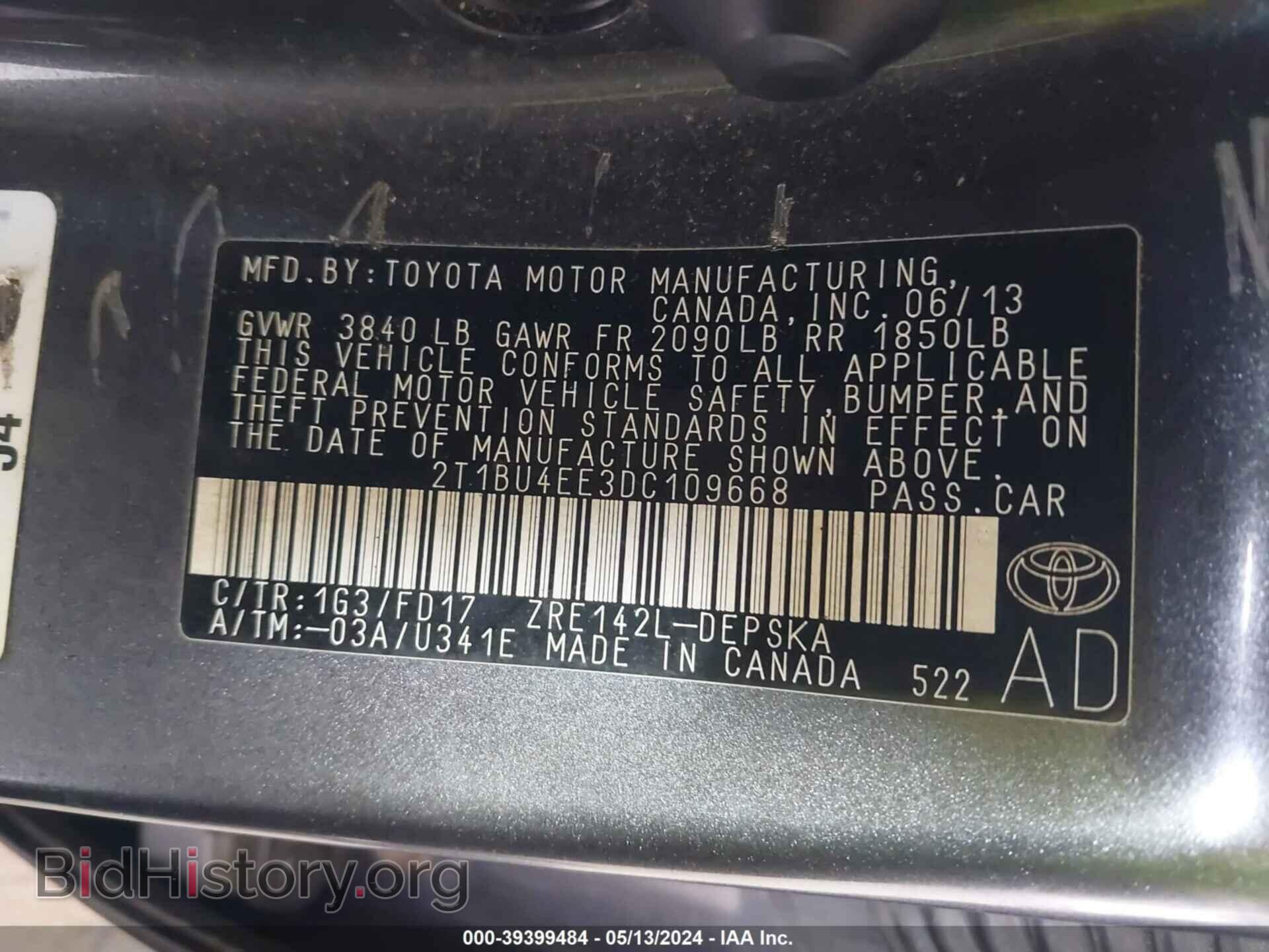2013 TOYOTA COROLLA - VIN: 2T1BU4EE3DC109668 - Фото 9
