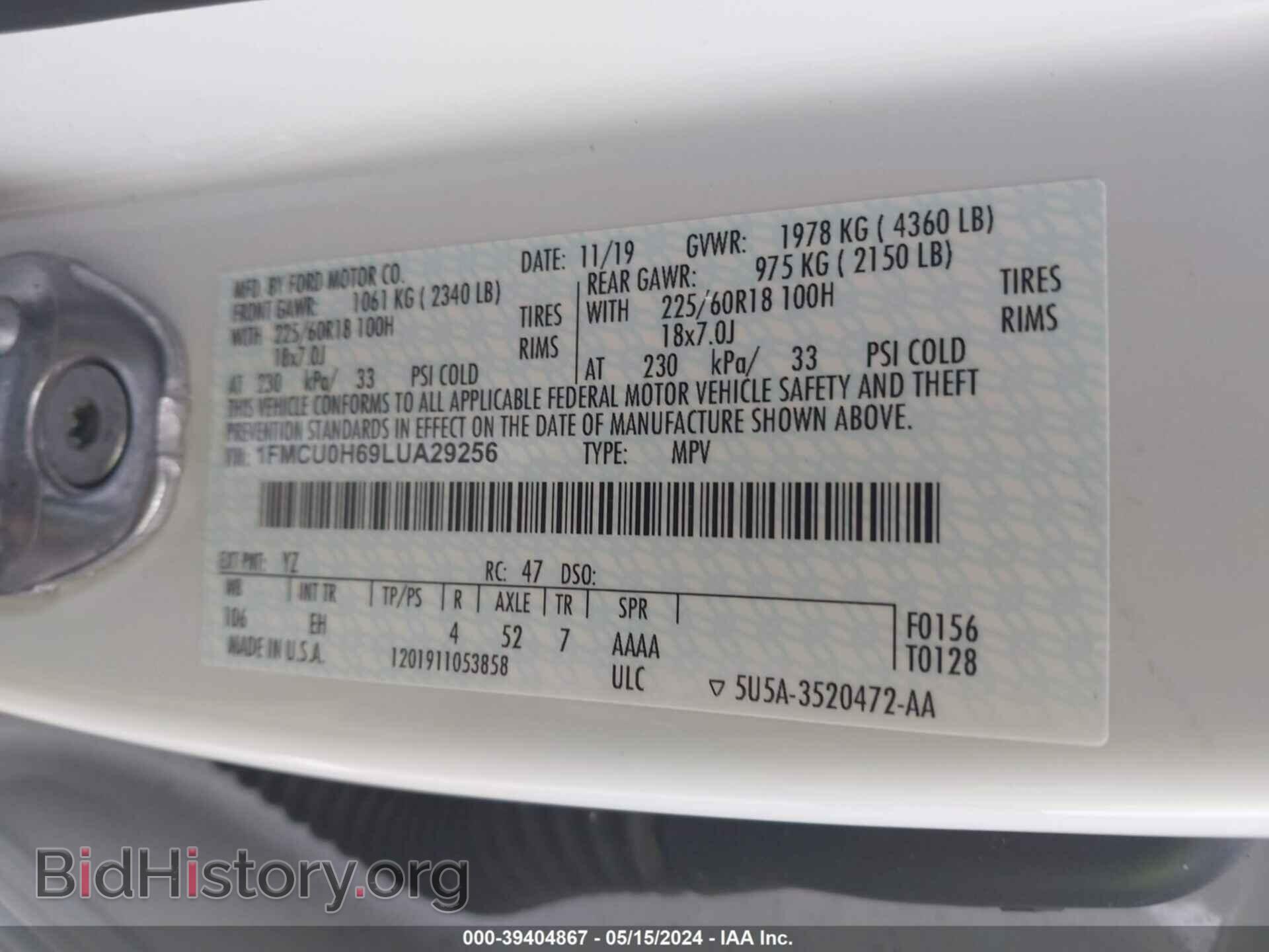 2020 FORD ESCAPE - VIN: 1FMCU0H69LUA29256 - Photo 9