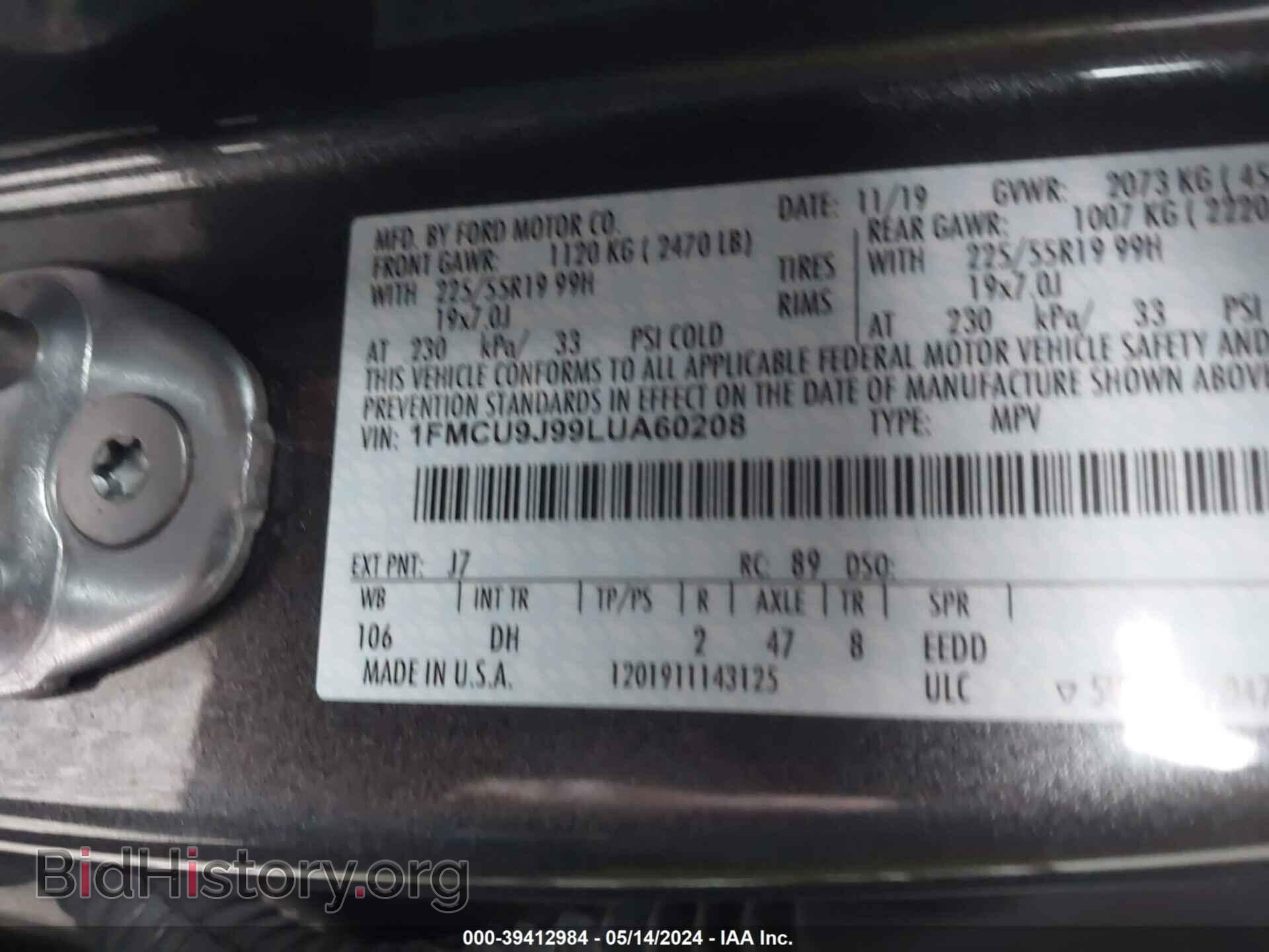 2020 FORD ESCAPE - VIN: 1FMCU9J99LUA60208 - Photo 9