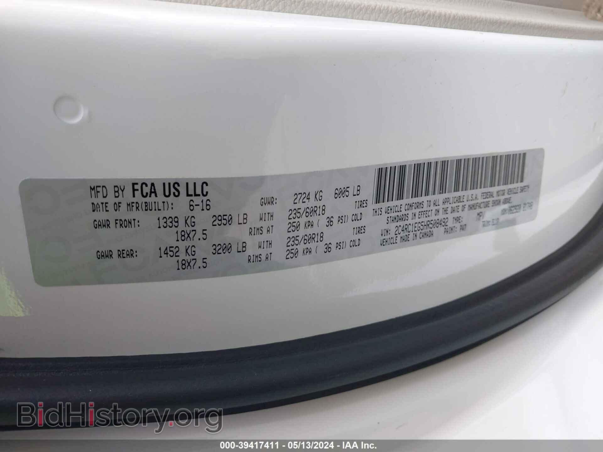 2017 CHRYSLER PACIFICA - VIN: 2C4RC1EG5HR508492 - Photo 9