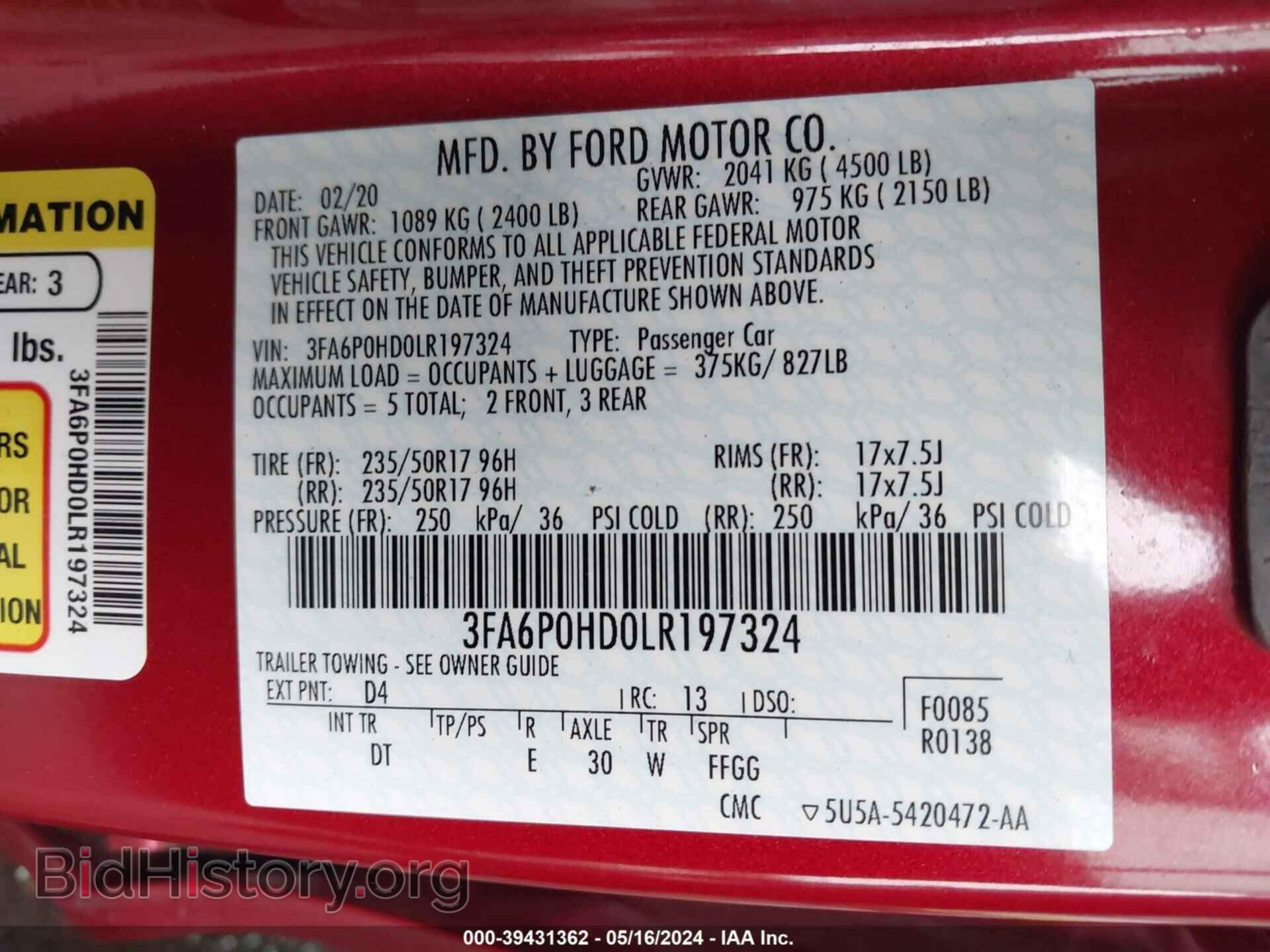 2020 FORD FUSION - VIN: 3FA6P0HD0LR197324 - Фото 9