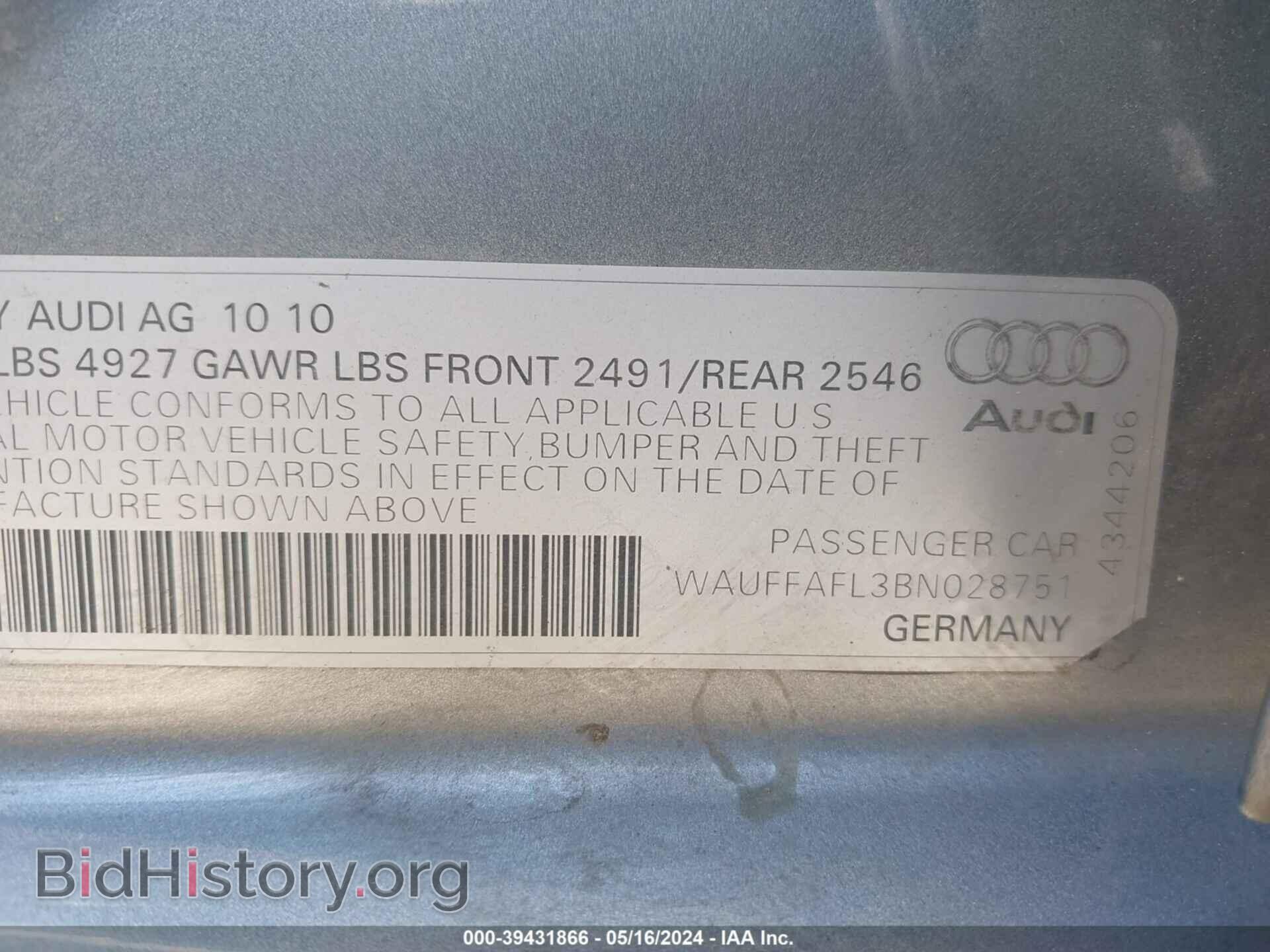 2011 AUDI A4 - VIN: WAUFFAFL3BN028751 - Фото 9