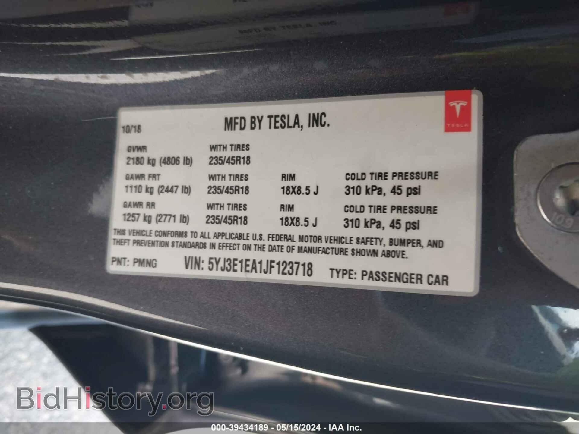 2018 TESLA MODEL 3 - VIN: 5YJ3E1EA1JF123718 - Фото 9