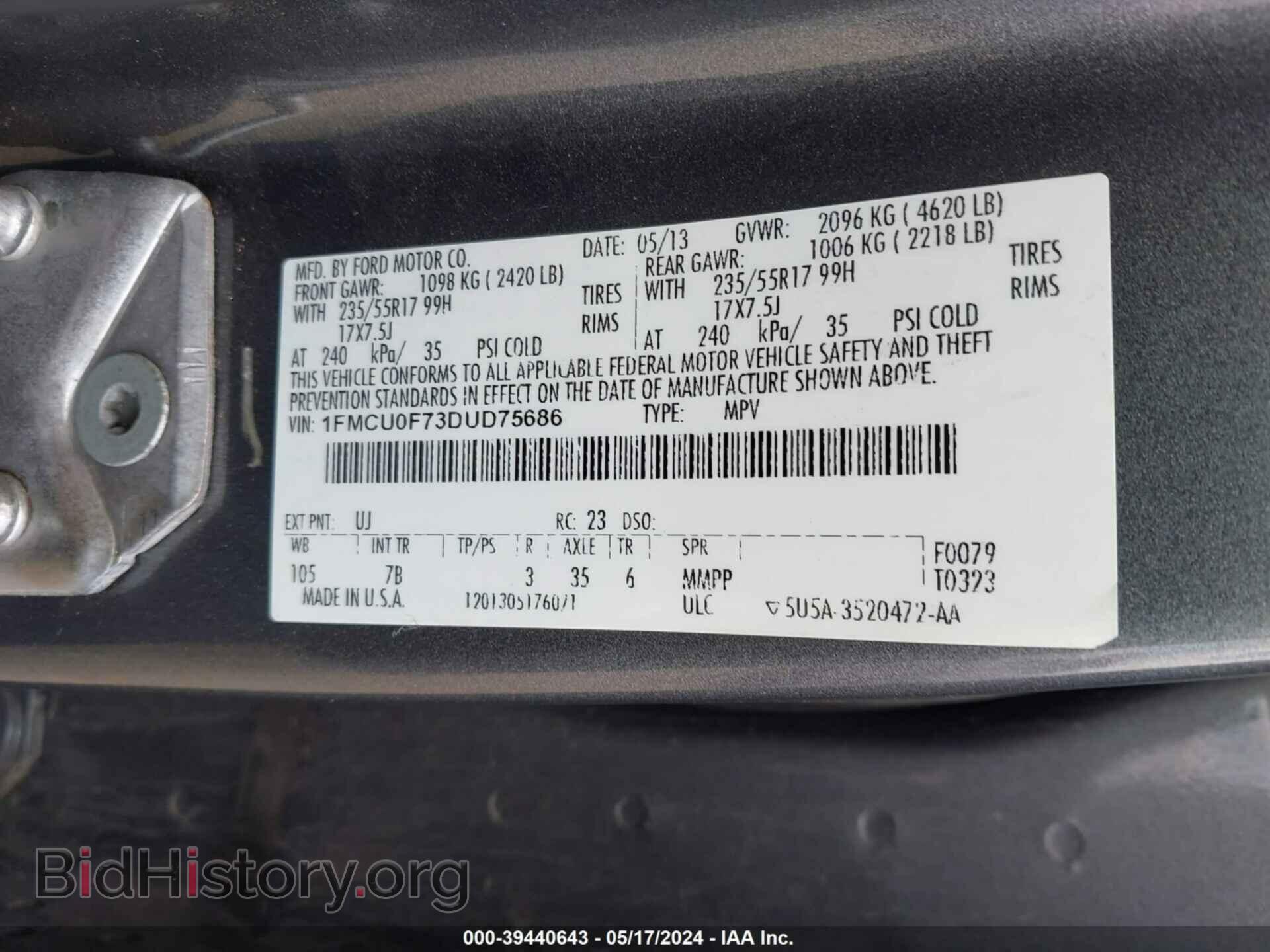 2013 FORD ESCAPE - VIN: 1FMCU0F73DUD75686 - Фото 9