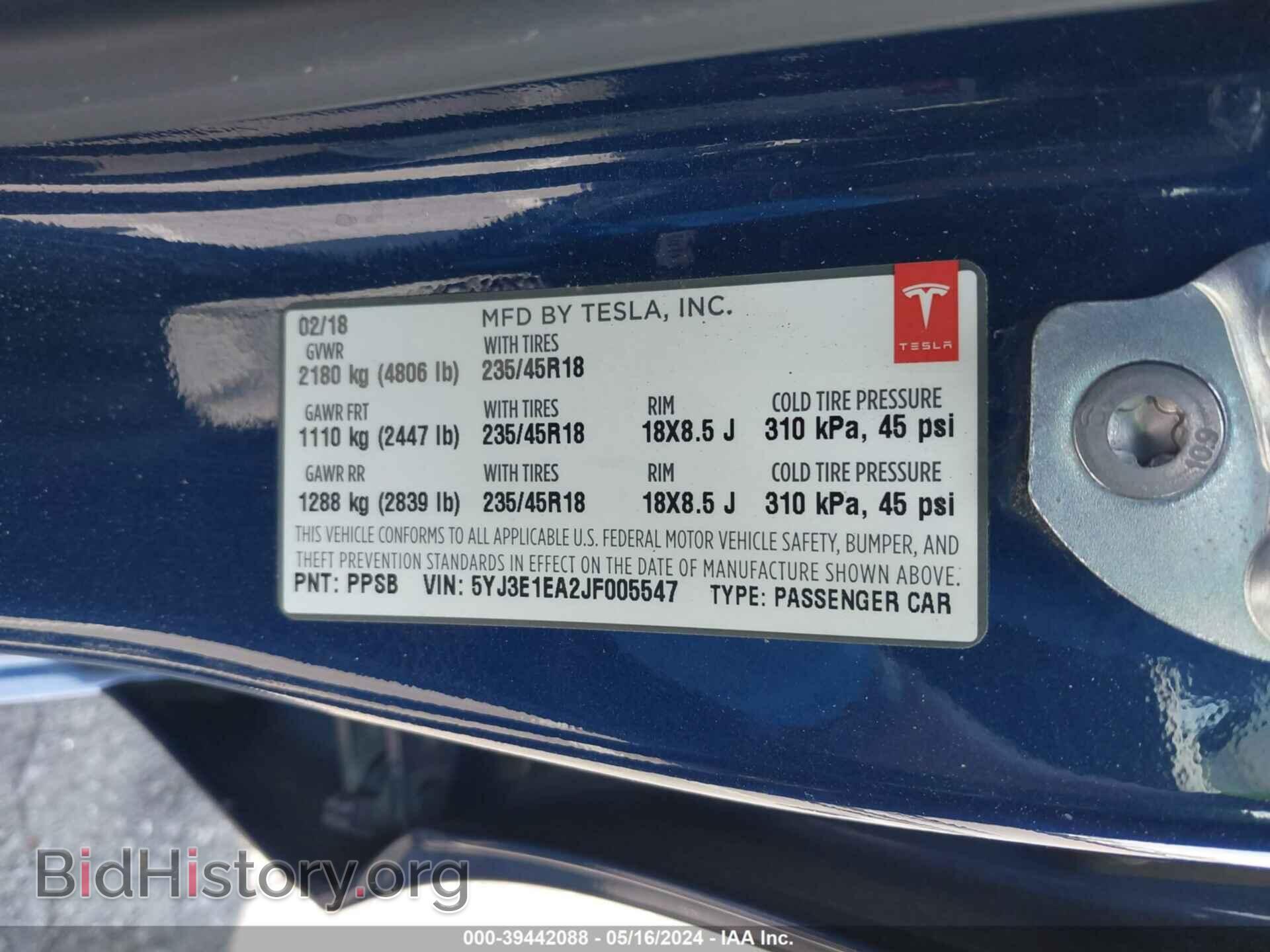 2018 TESLA MODEL 3 - VIN: 5YJ3E1EA2JF005547 - Фото 9