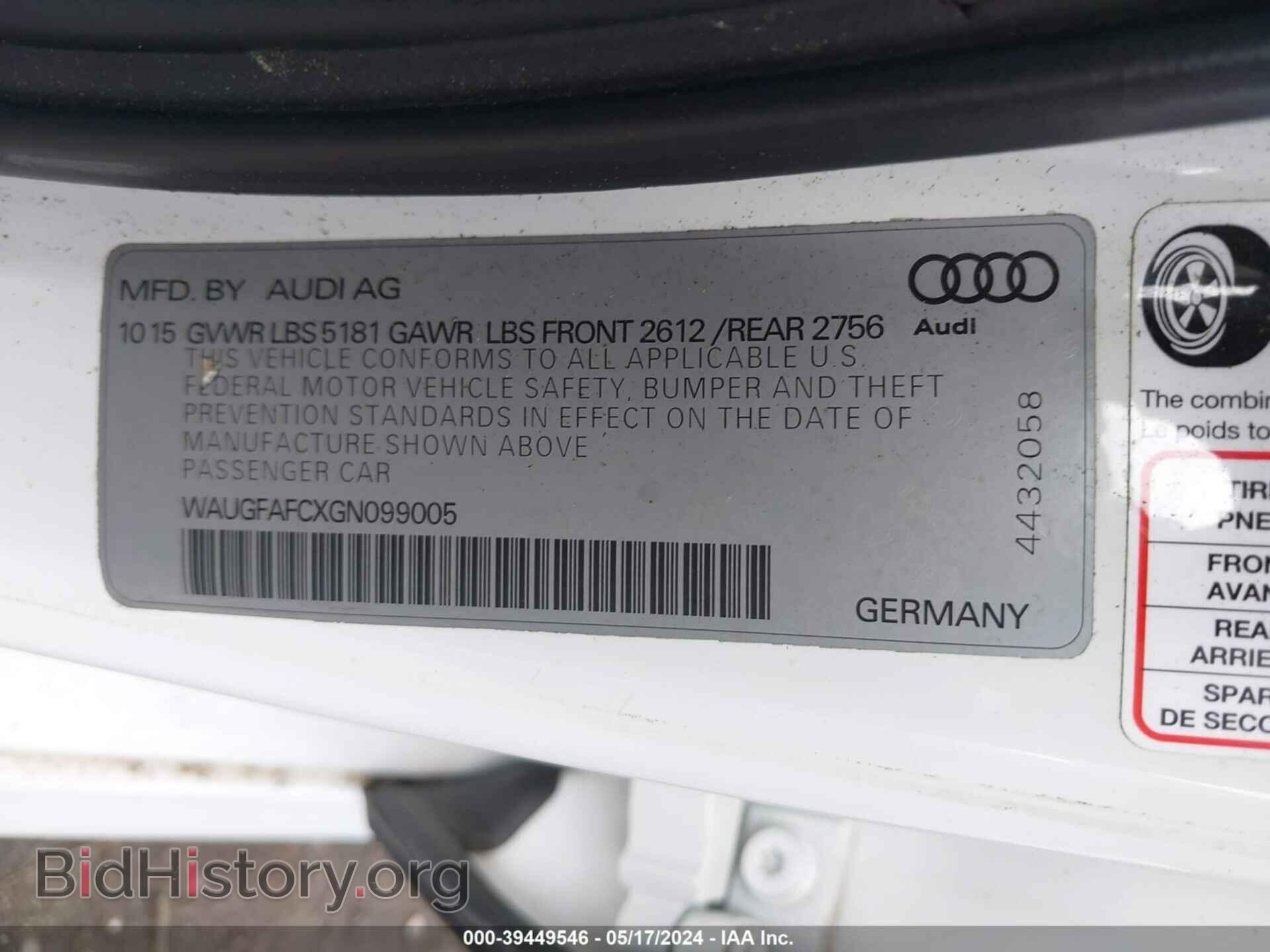 2016 AUDI A6 - VIN: WAUGFAFCXGN099005 - Фото 9