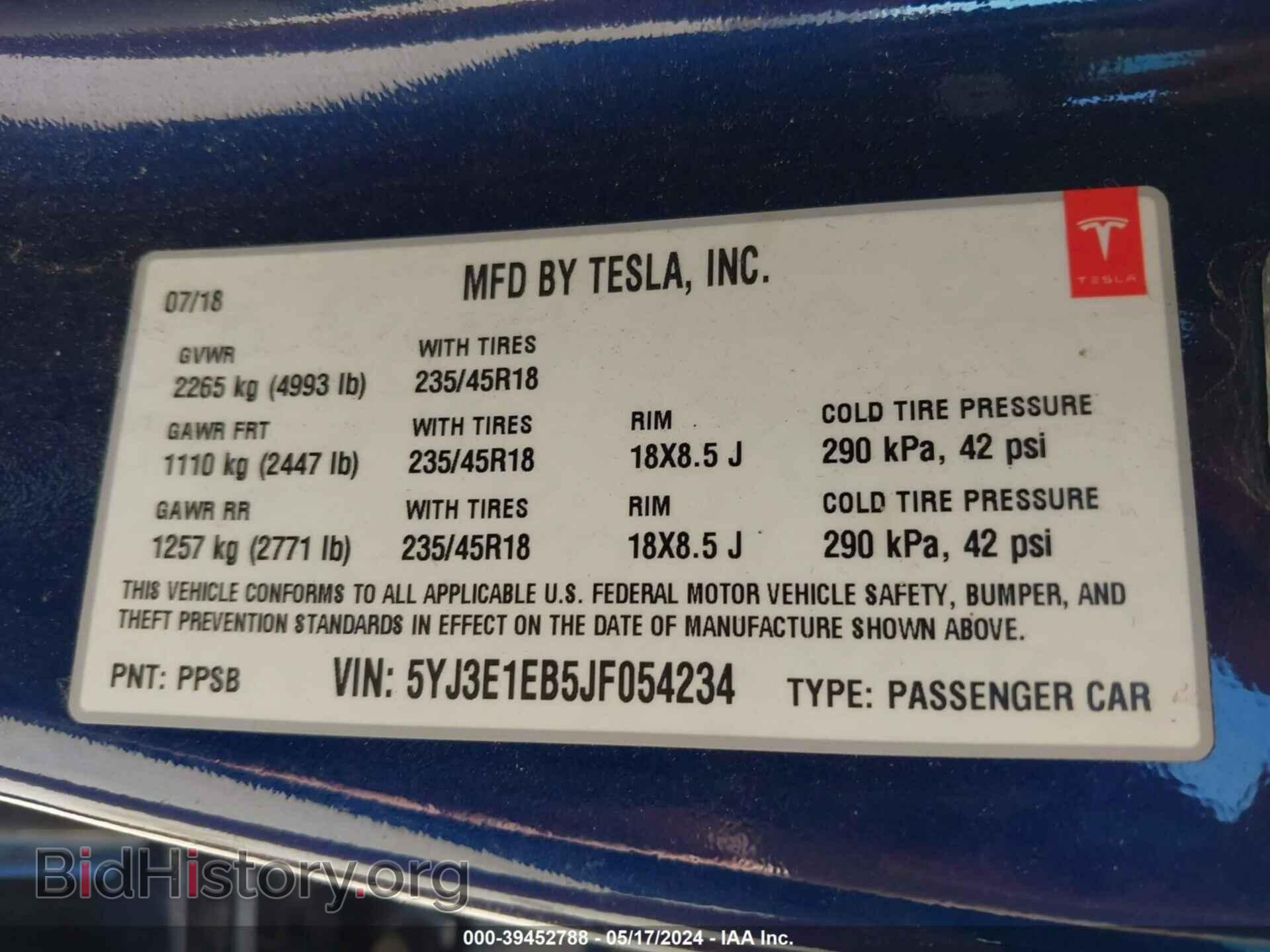2018 TESLA MODEL 3 - VIN: 5YJ3E1EB5JF054234 - Фото 9