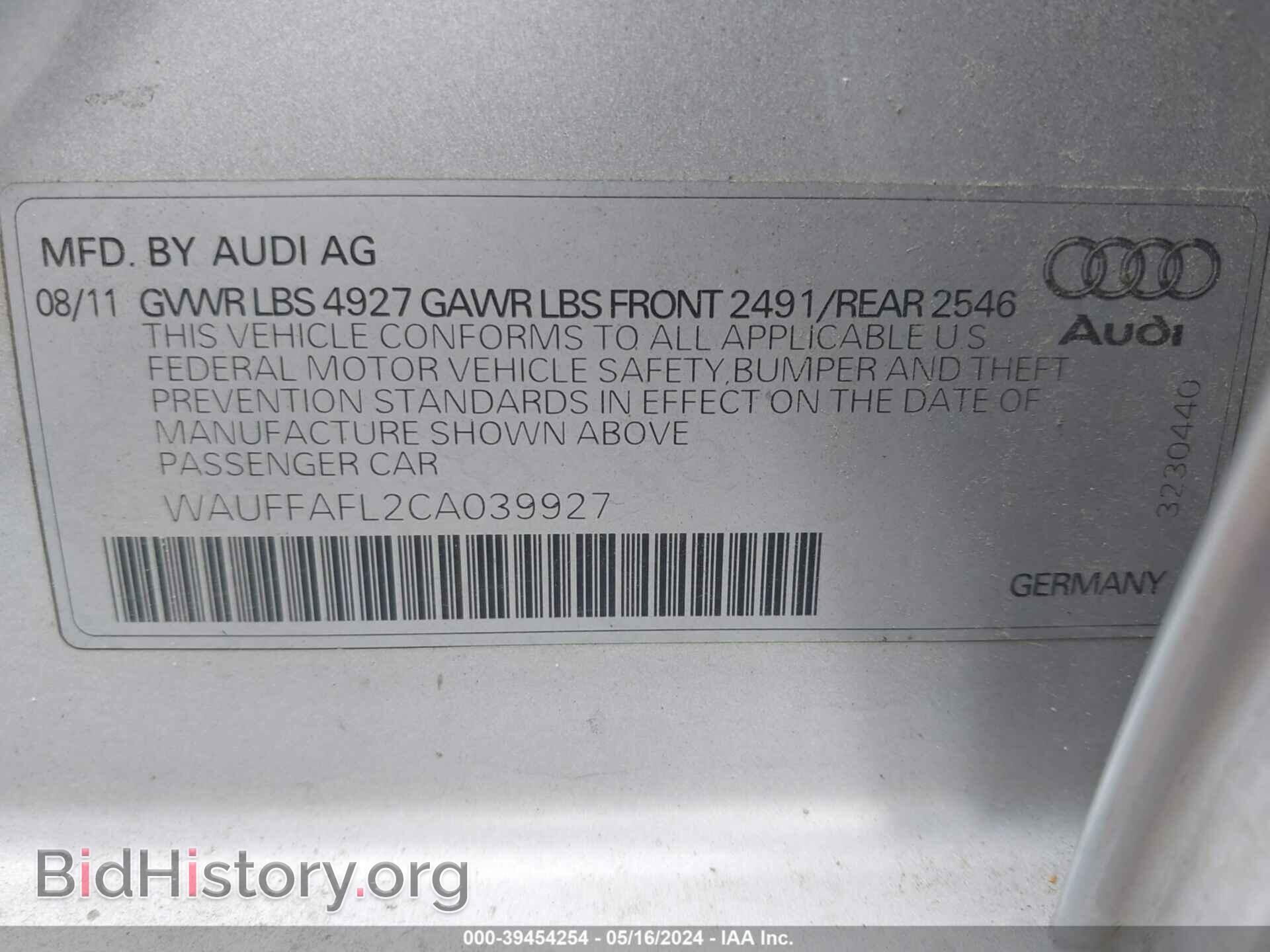 2012 AUDI A4 - VIN: WAUFFAFL2CA039927 - Фото 9