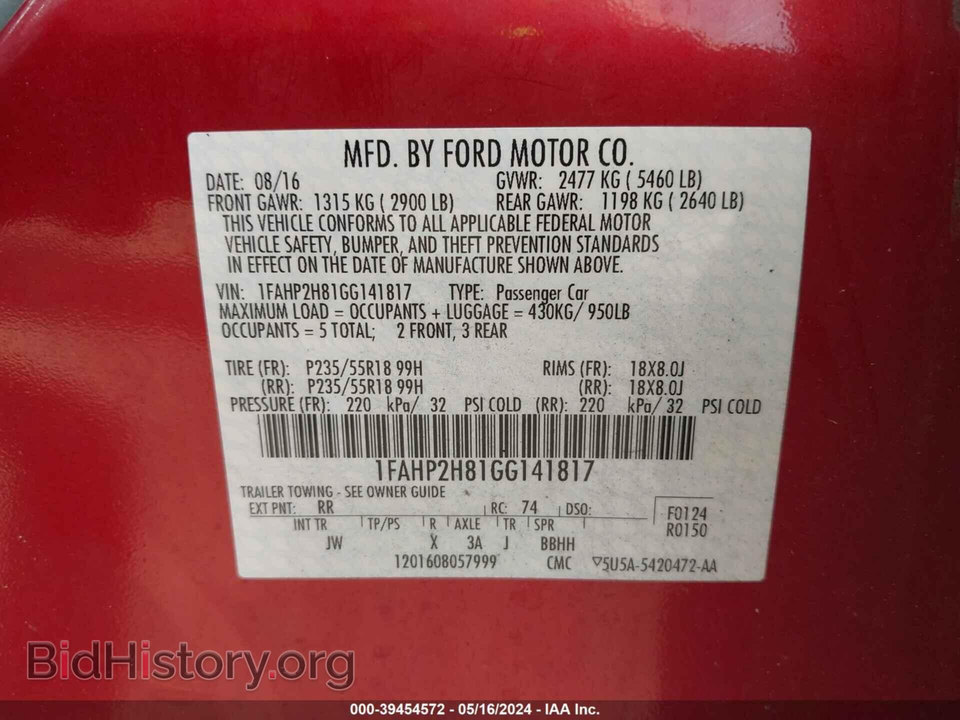 2016 FORD TAURUS - VIN: 1FAHP2H81GG141817 - Фото 9