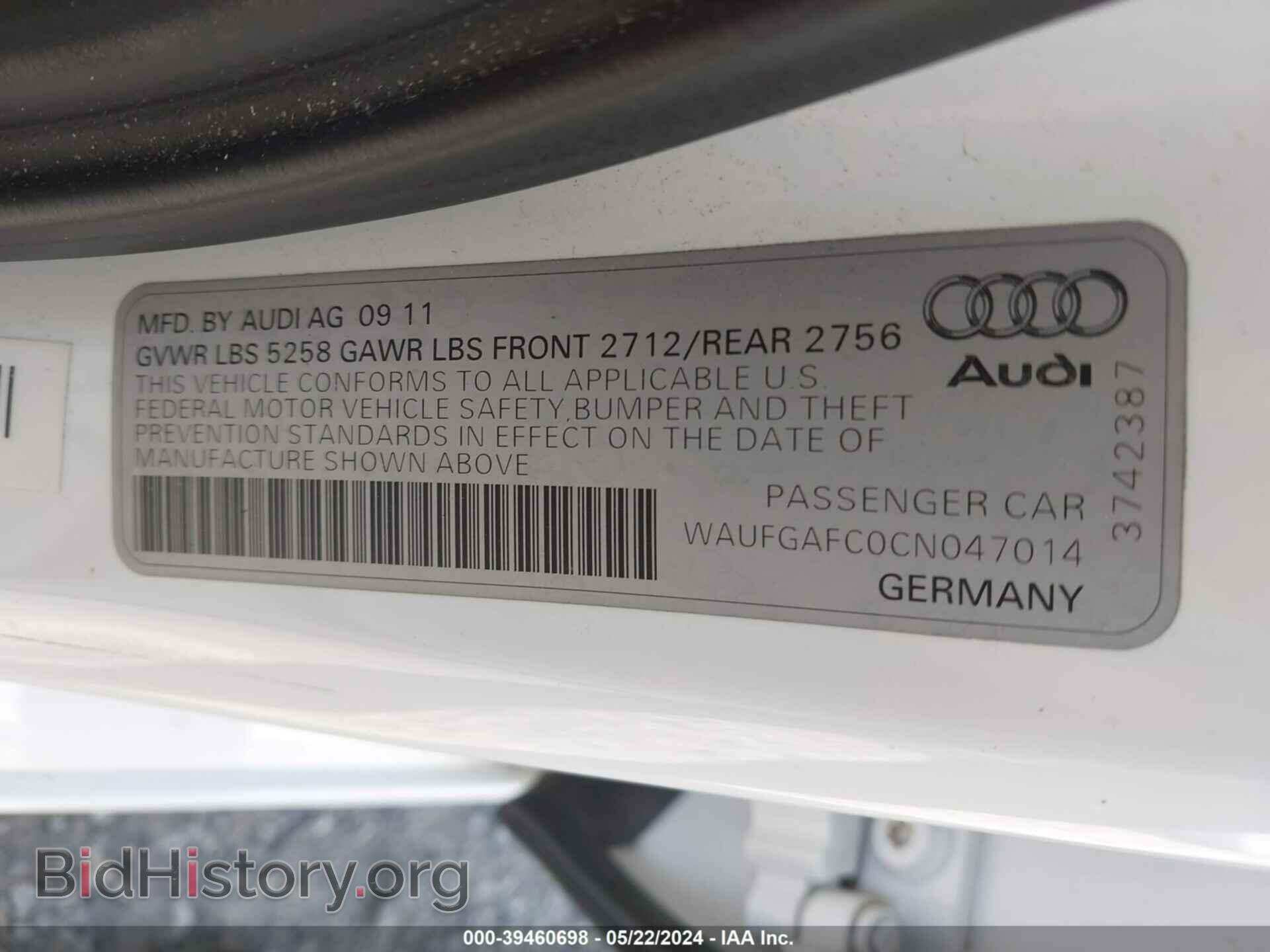 2012 AUDI A6 - VIN: WAUFGAFC0CN047014 - Фото 9