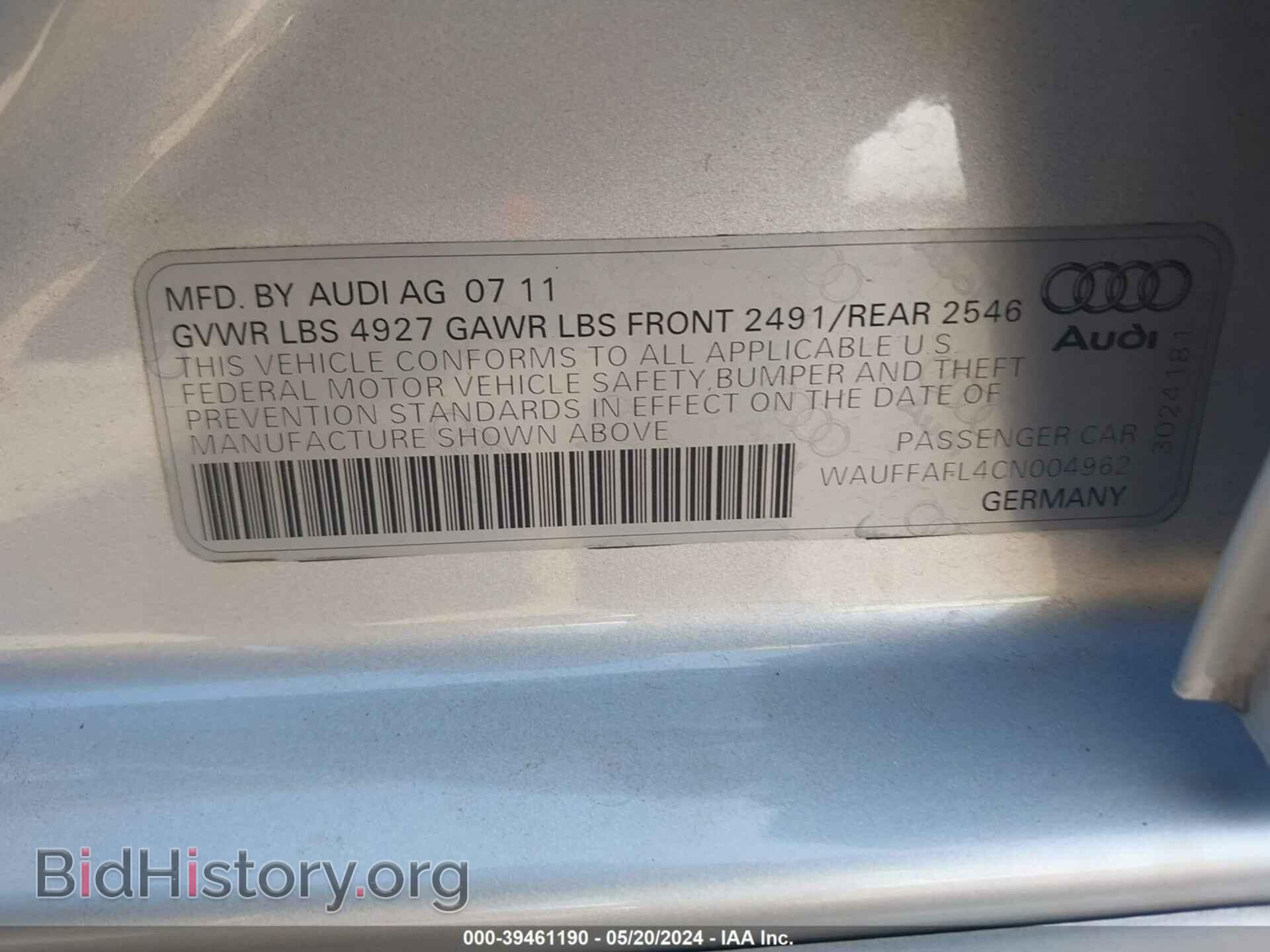 2012 AUDI A4 - VIN: WAUFFAFL4CN004962 - Фото 9