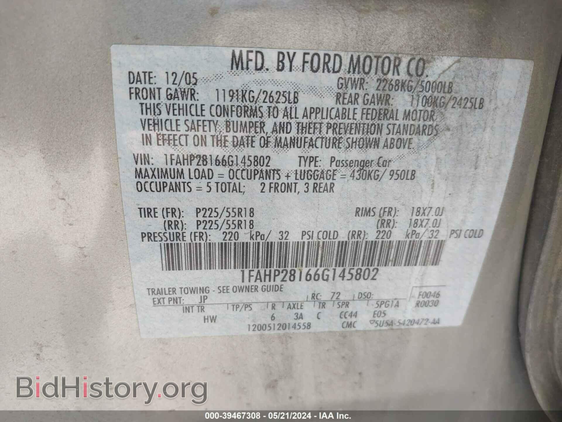 2006 FORD FIVE HUNDRED - VIN: 1FAHP28166G145802 - Фото 9