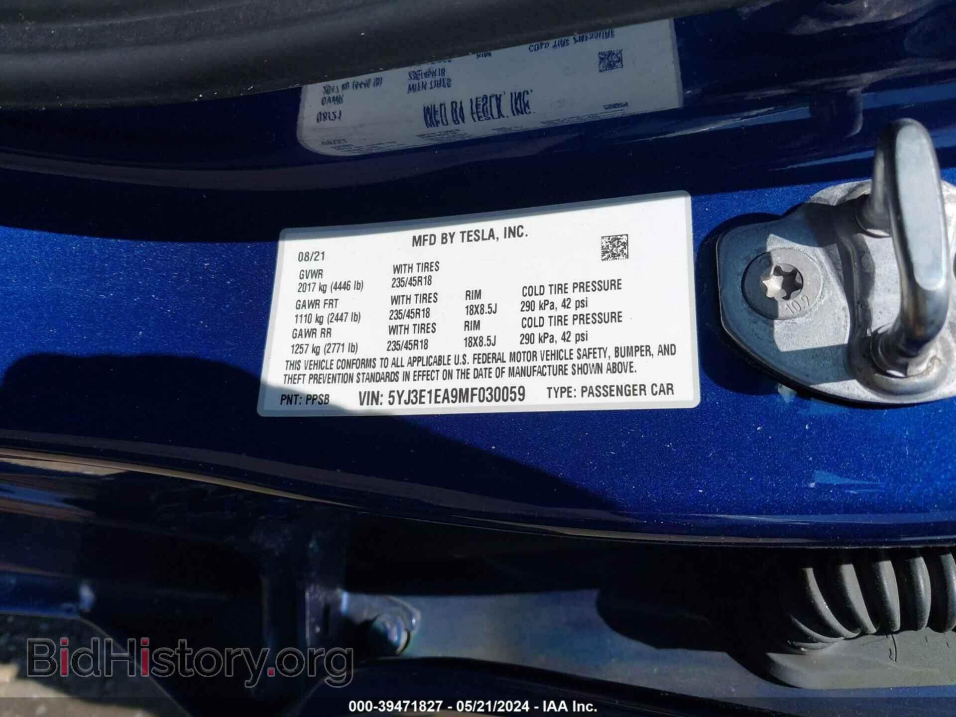 2021 TESLA MODEL 3 - VIN: 5YJ3E1EA9MF030059 - Photo 9