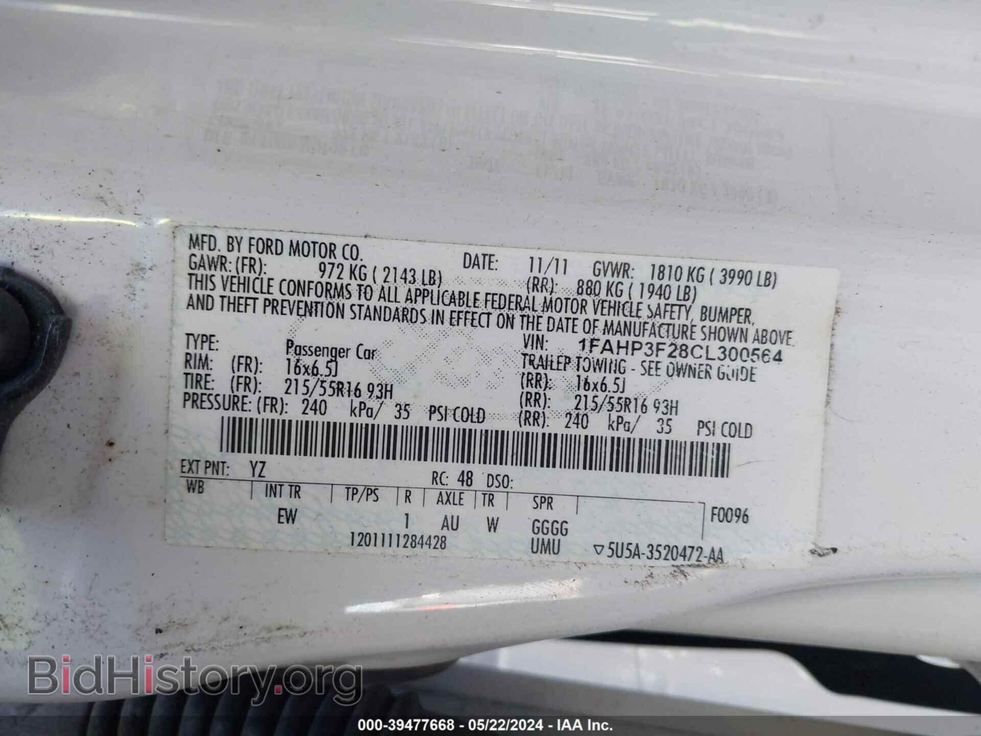 2012 FORD FOCUS - VIN: 1FAHP3F28CL300564 - Фото 9