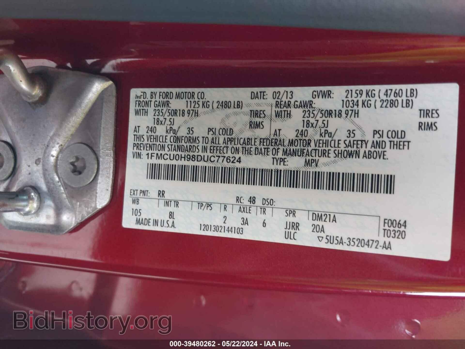 2013 FORD ESCAPE - VIN: 1FMCU0H98DUC77624 - Photo 9