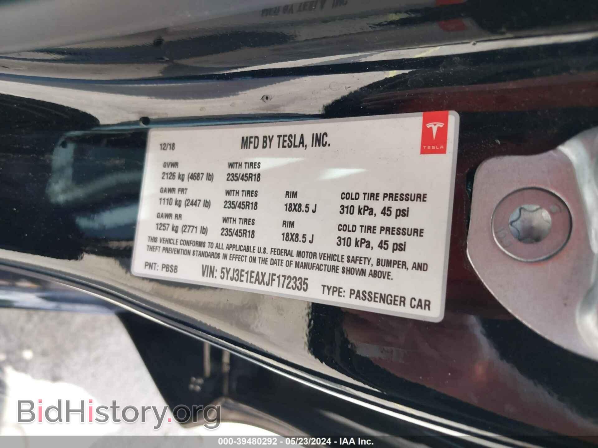 2018 TESLA MODEL 3 - VIN: 5YJ3E1EAXJF172335 - Фото 9