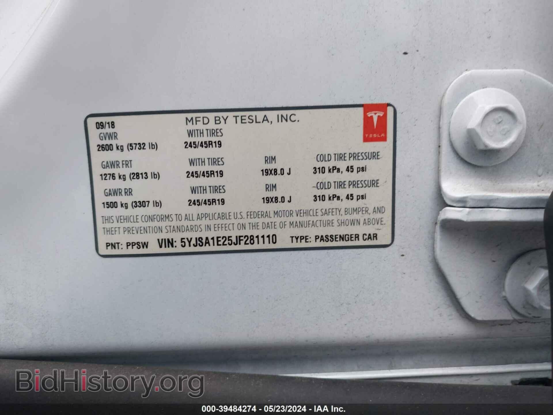 2018 TESLA MODEL S - VIN: 5YJSA1E25JF281110 - Фото 9