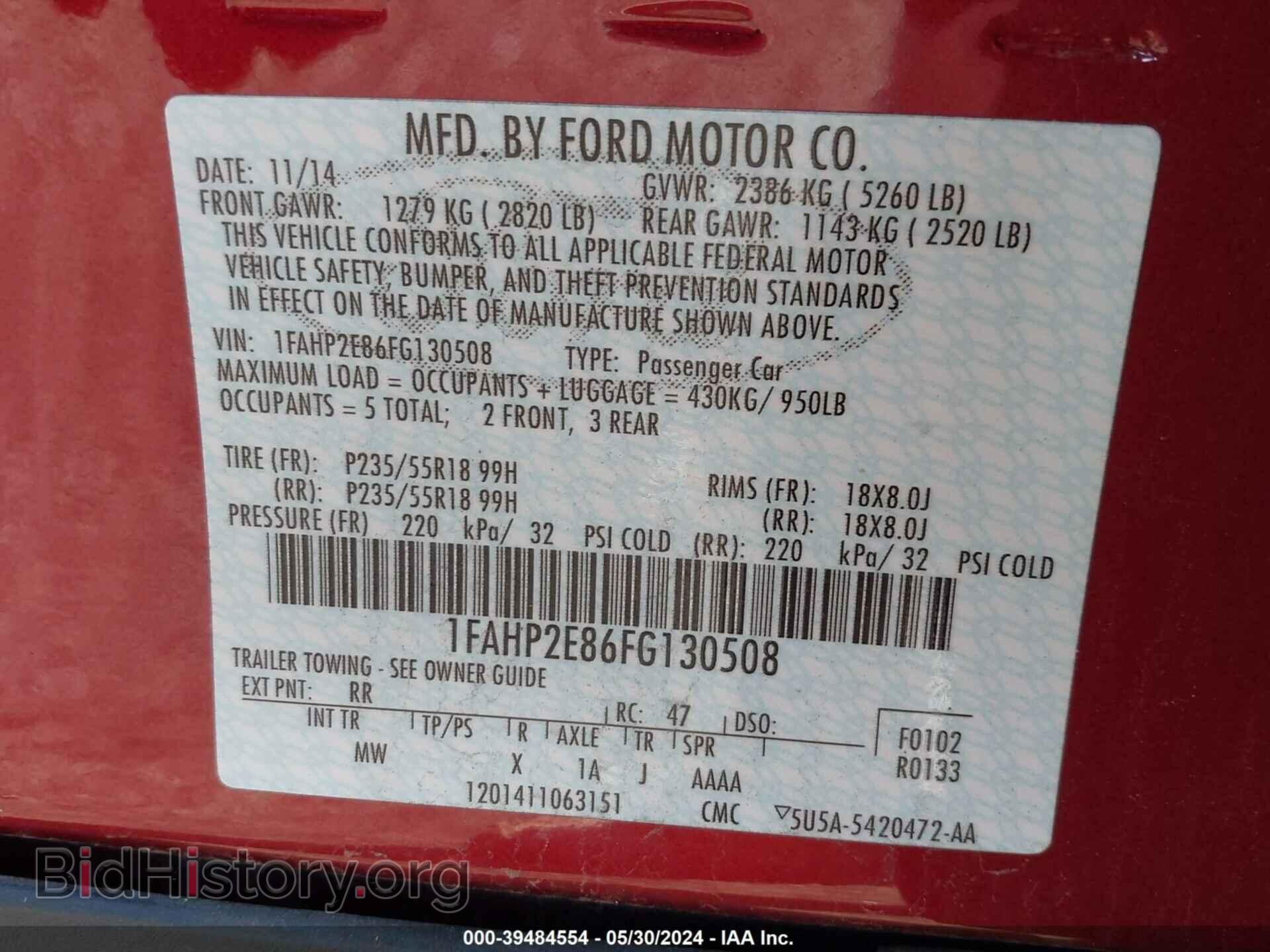 2015 FORD TAURUS - VIN: 1FAHP2E86FG130508 - Photo 9