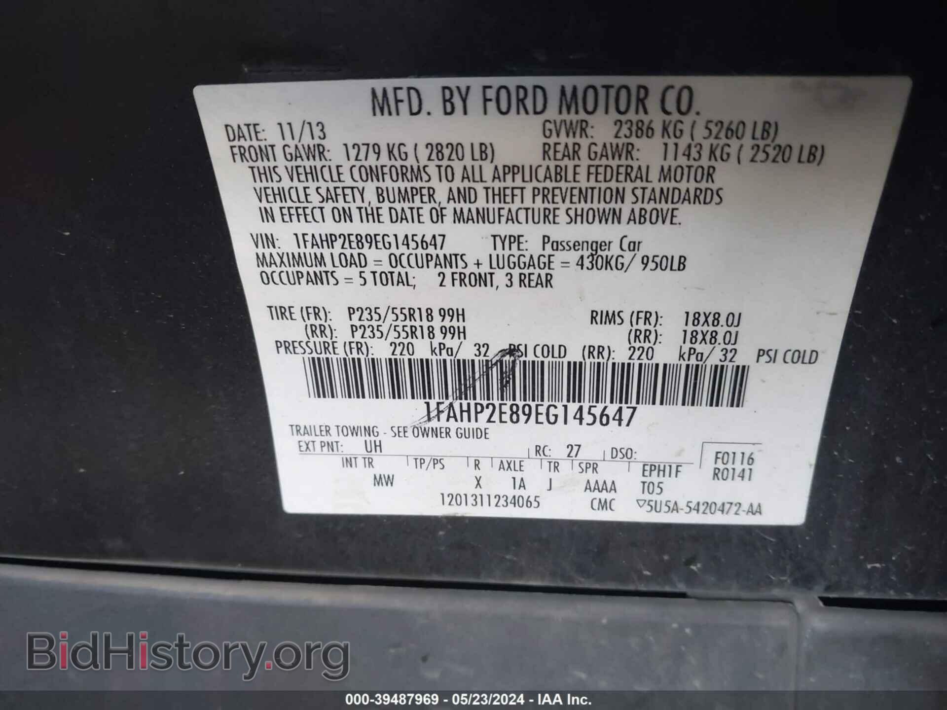 2014 FORD TAURUS - VIN: 1FAHP2E89EG145647 - Photo 9