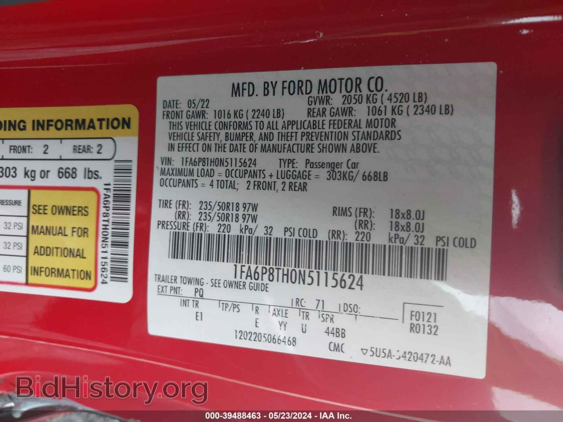 2022 FORD MUSTANG - VIN: 1FA6P8TH0N5115624 - Фото 9