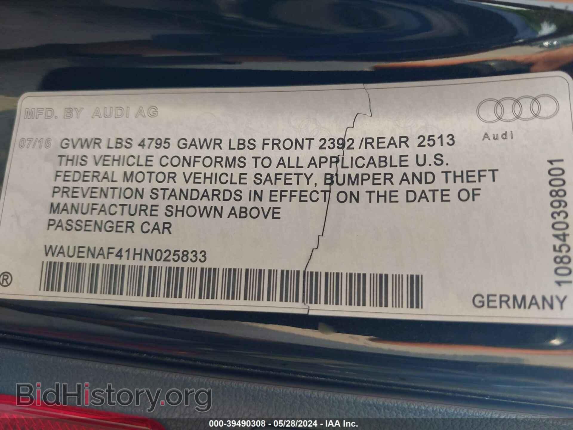 2017 AUDI A4 - VIN: WAUENAF41HN025833 - Фото 9