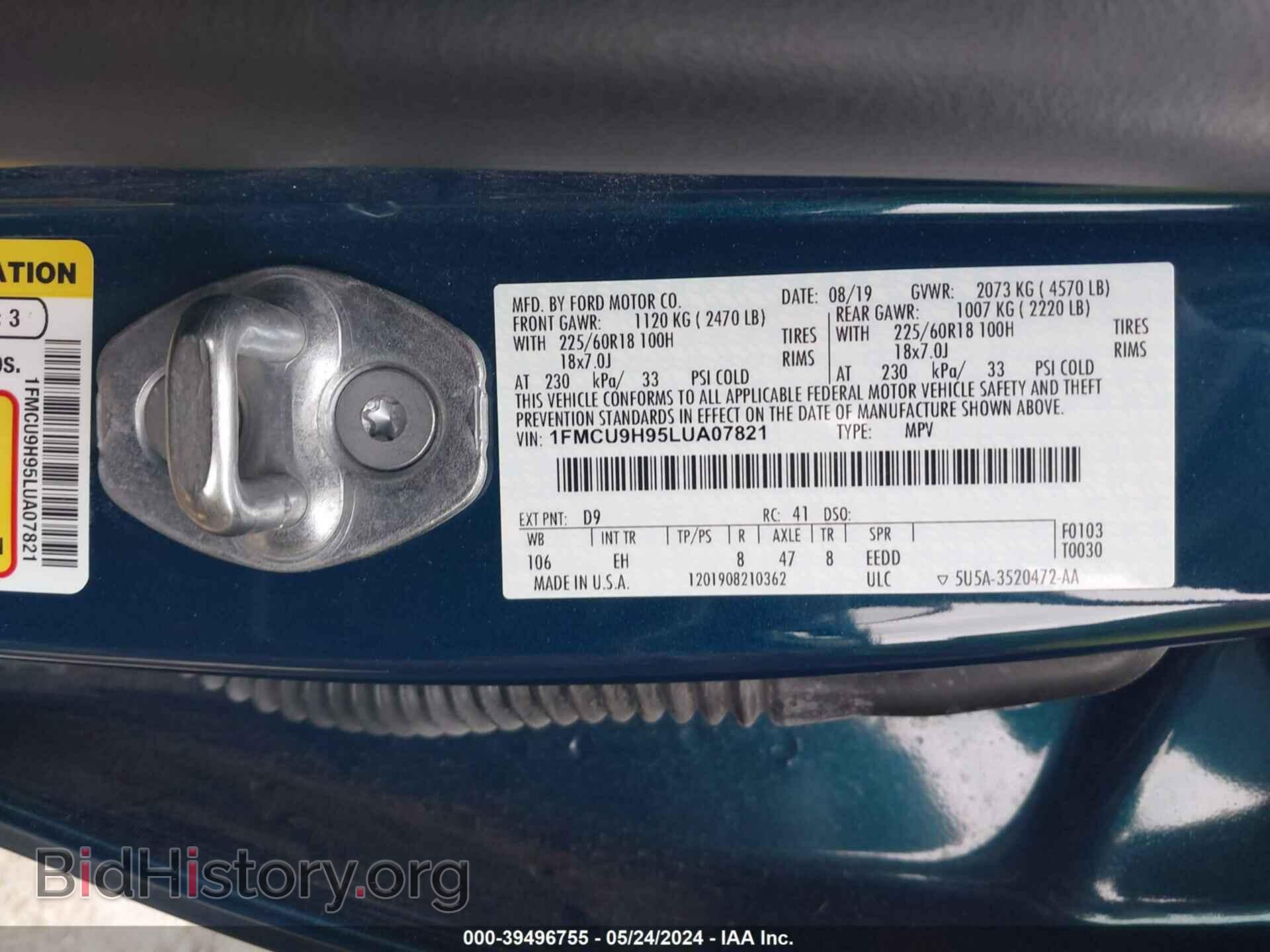 2020 FORD ESCAPE - VIN: 1FMCU9H95LUA07821 - Photo 9