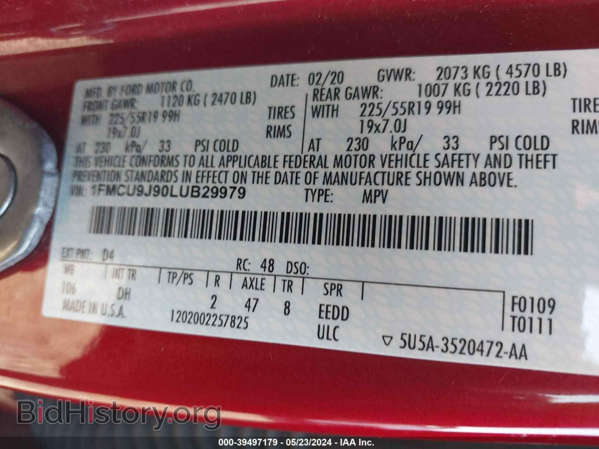 2020 FORD ESCAPE - VIN: 1FMCU9J90LUB29979 - Фото 9