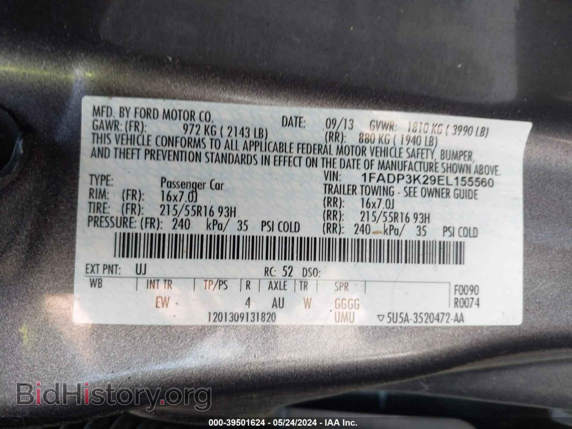 2014 FORD FOCUS - VIN: 1FADP3K29EL155560 - Фото 9