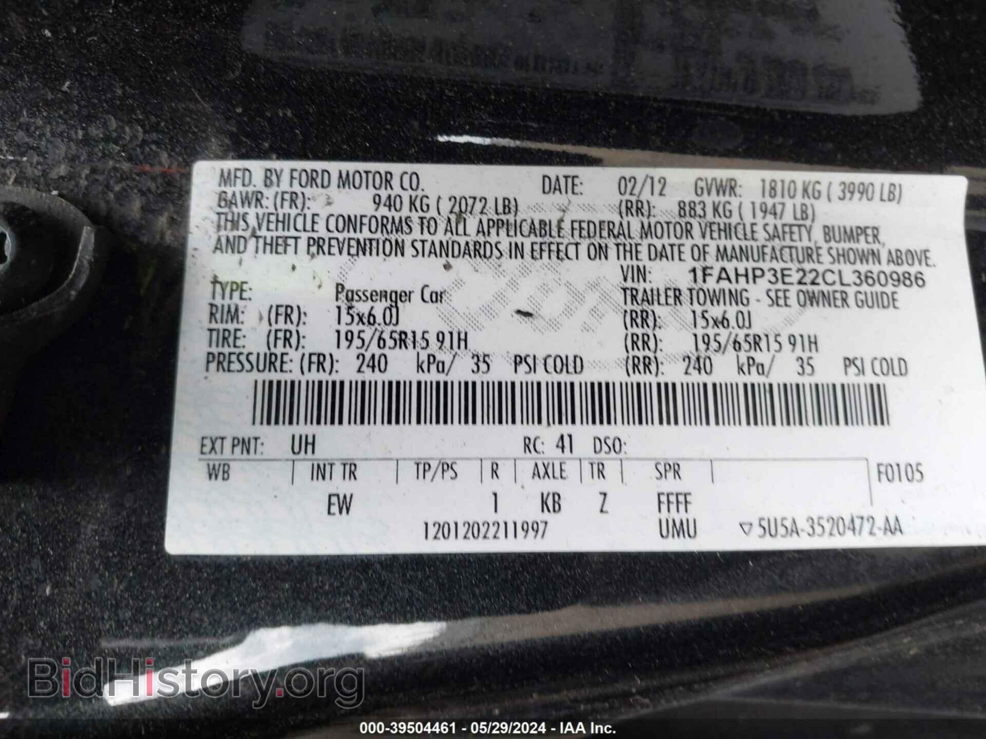 2012 FORD FOCUS - VIN: 1FAHP3E22CL360986 - Фото 9