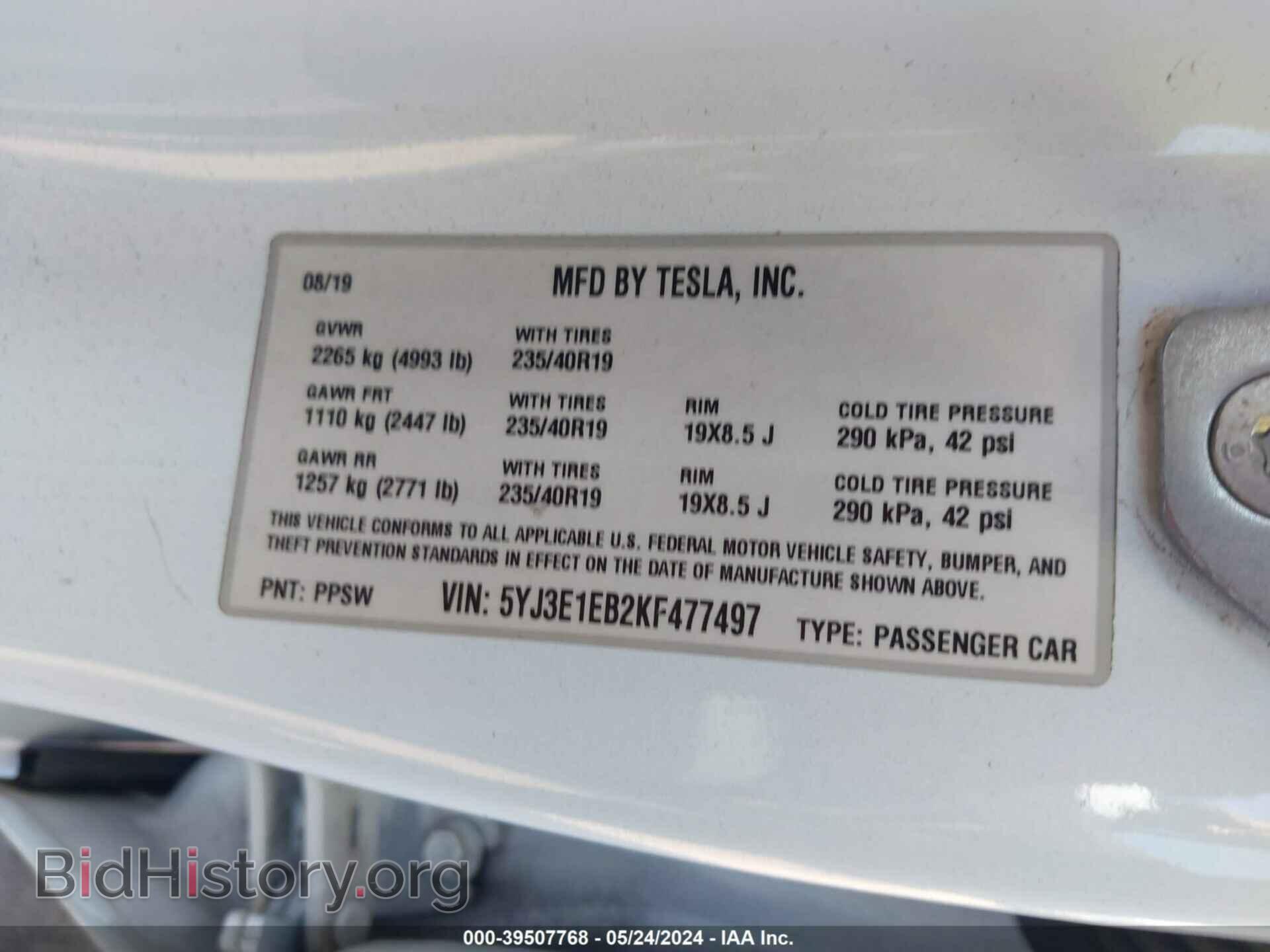 2019 TESLA MODEL 3 - VIN: 5YJ3E1EB2KF477497 - Фото 9