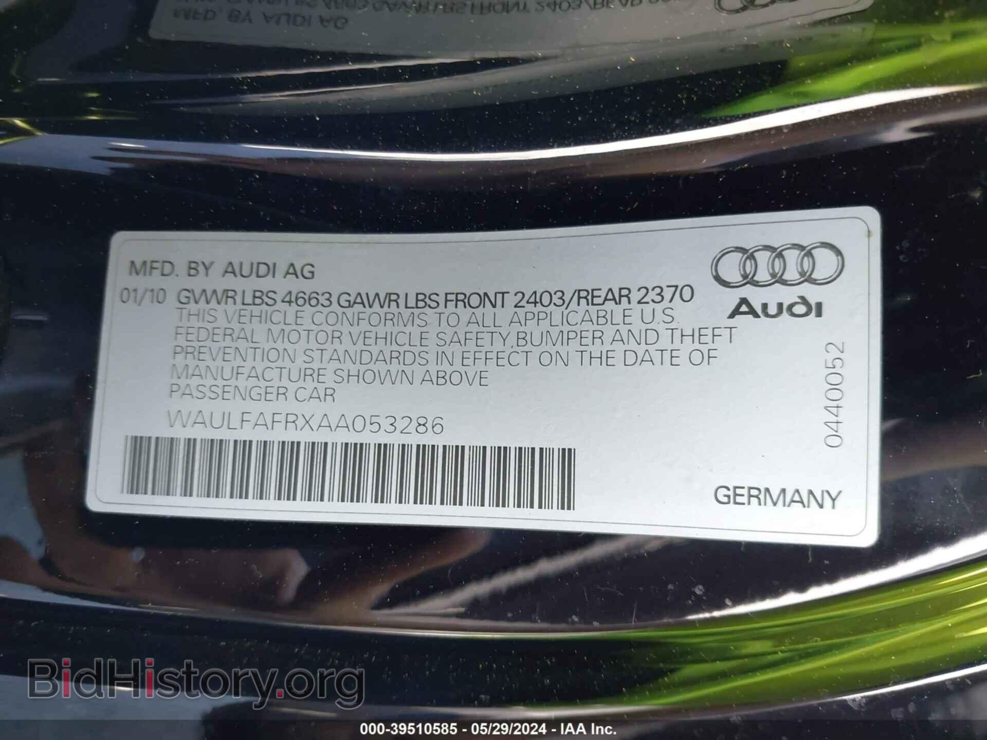 2010 AUDI A5 - VIN: WAULFAFRXAA053286 - Фото 9