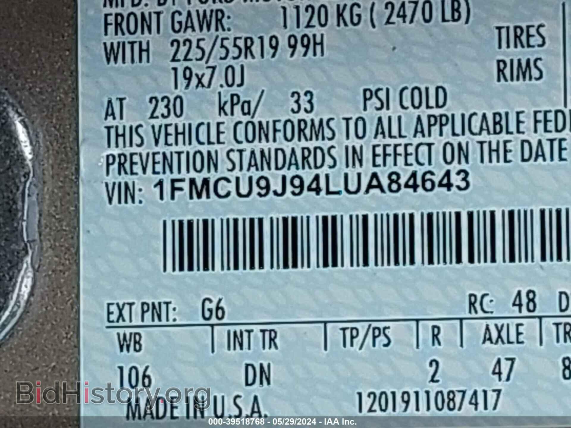 2020 FORD ESCAPE - VIN: 1FMCU9J94LUA84643 - Photo 9