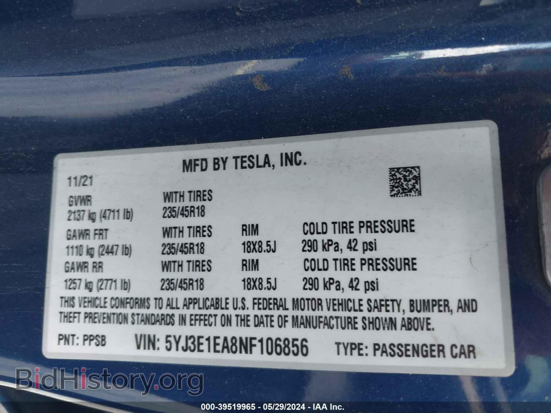 2022 TESLA MODEL 3 - VIN: 5YJ3E1EA8NF106856 - Фото 9