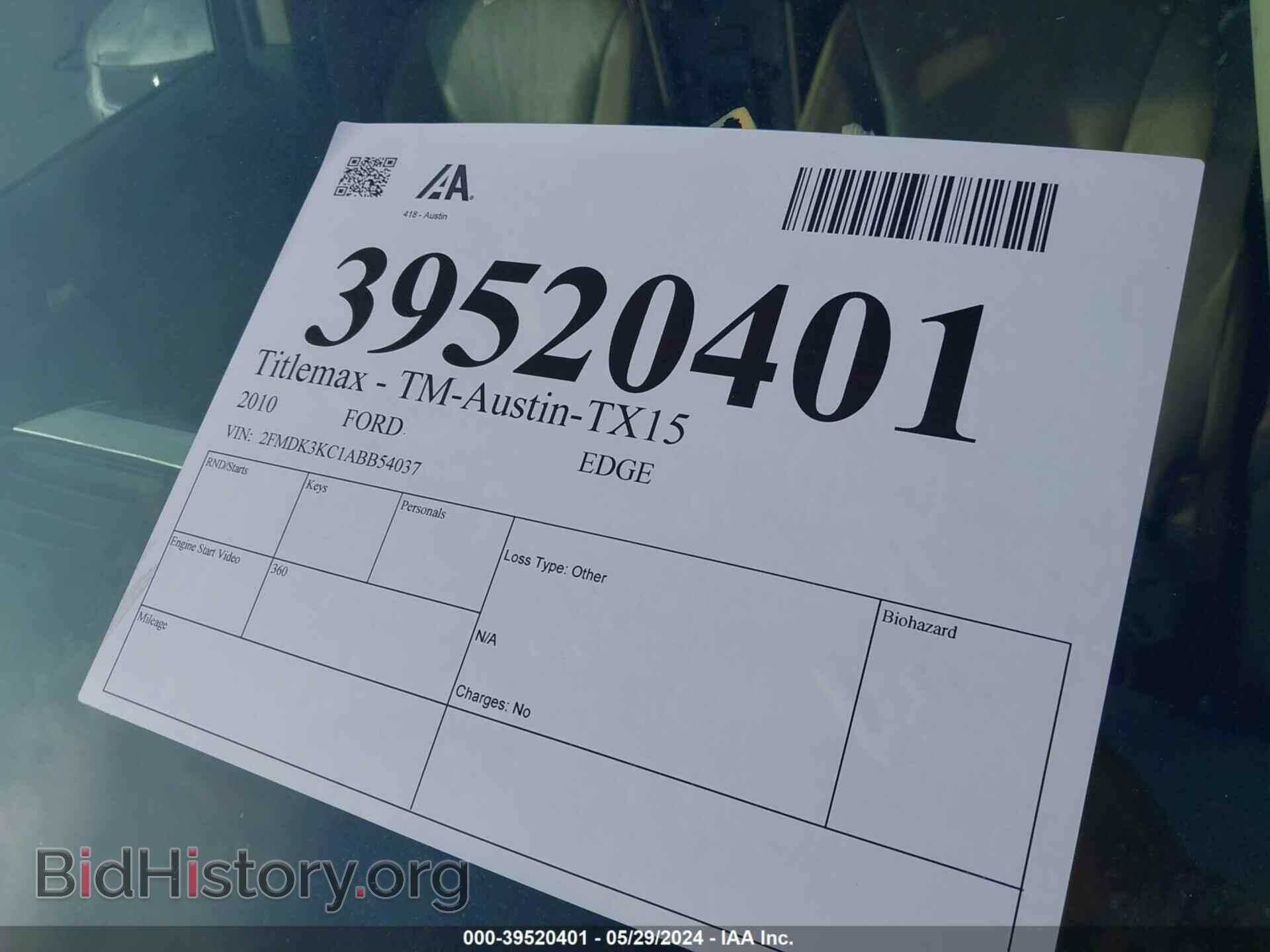 2010 FORD EDGE - VIN: 2FMDK3KC1ABB54037 - Photo 2