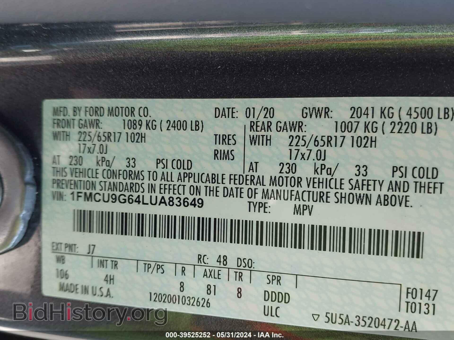 2020 FORD ESCAPE - VIN: 1FMCU9G64LUA83649 - Photo 9