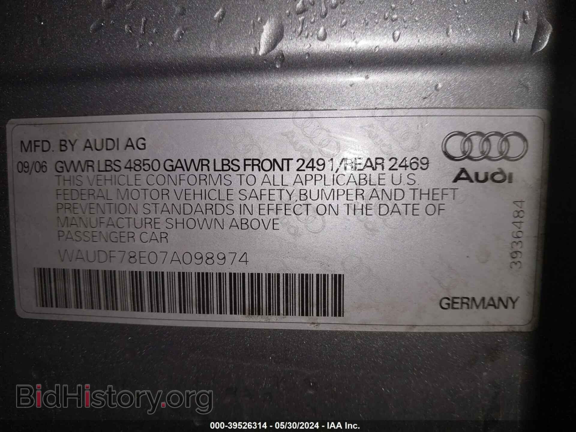 2007 AUDI A4 - VIN: WAUDF78E07A098974 - Фото 9