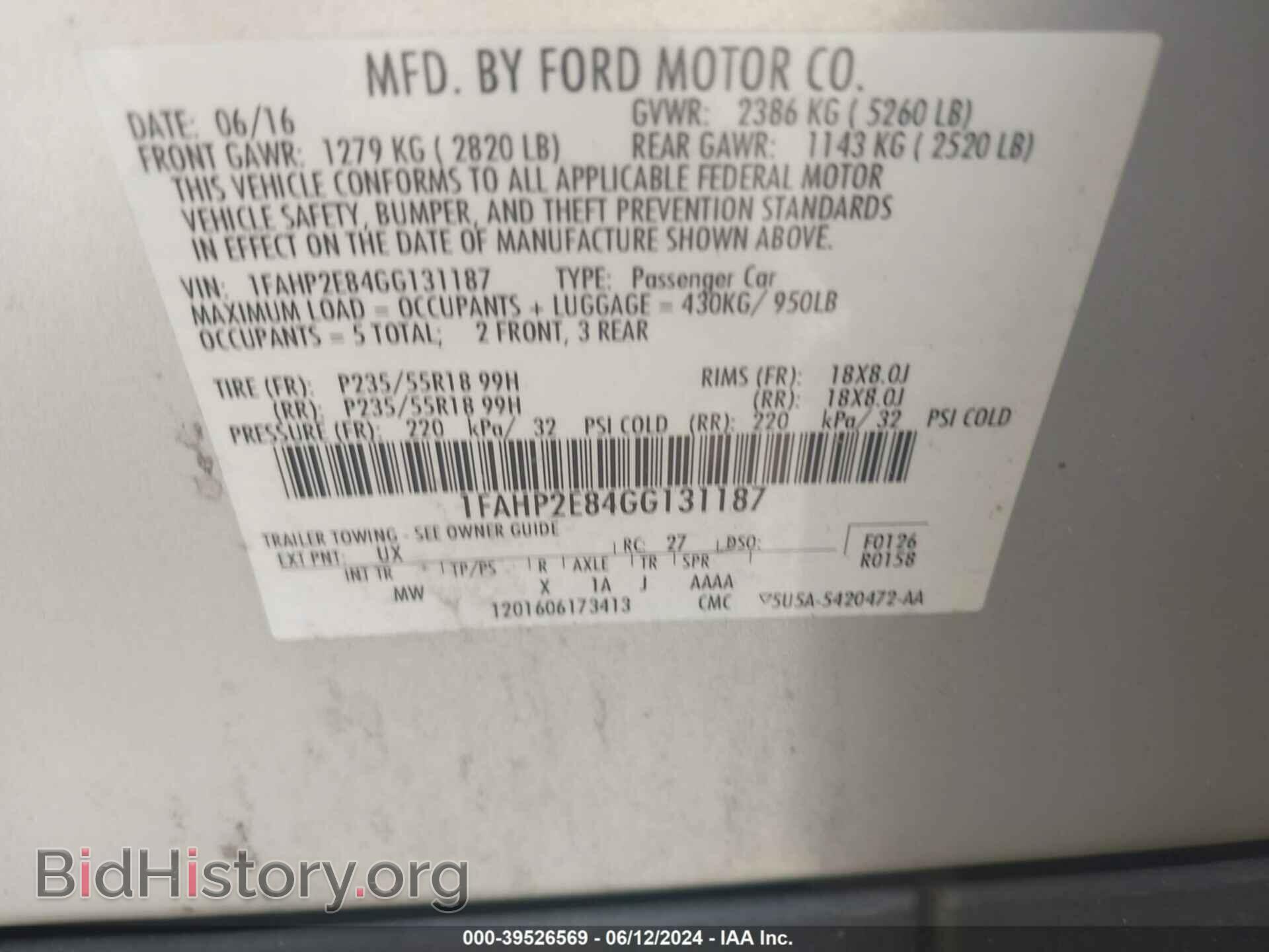 2016 FORD TAURUS - VIN: 1FAHP2E84GG131187 - Фото 9