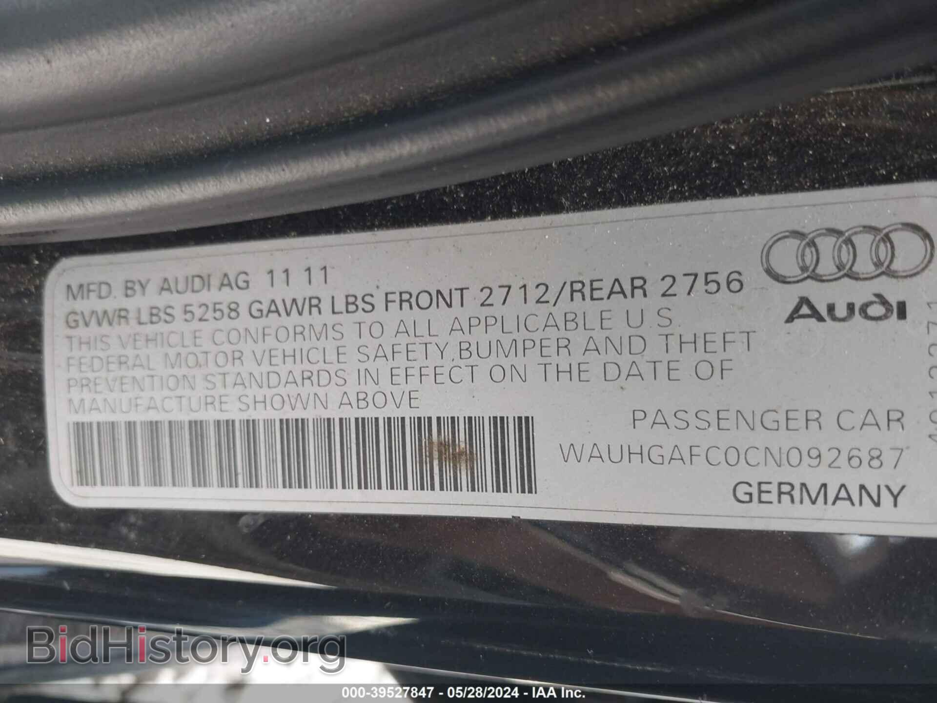 2012 AUDI A6 - VIN: WAUHGAFC0CN092687 - Фото 9