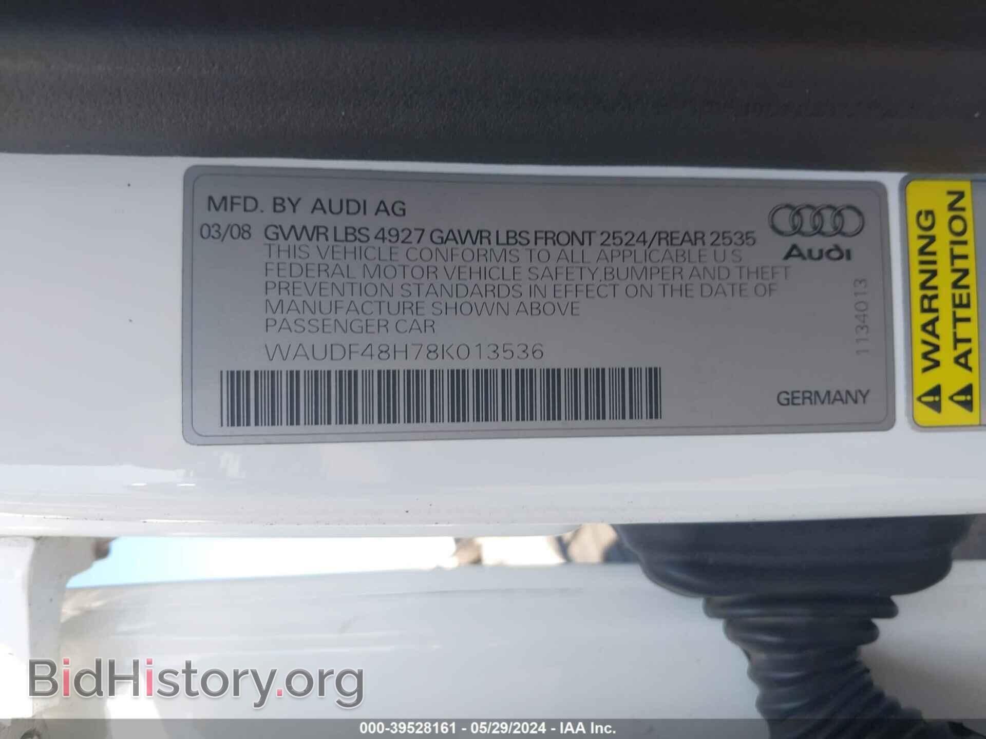 2008 AUDI A4 - VIN: WAUDF48H78K013536 - Фото 9