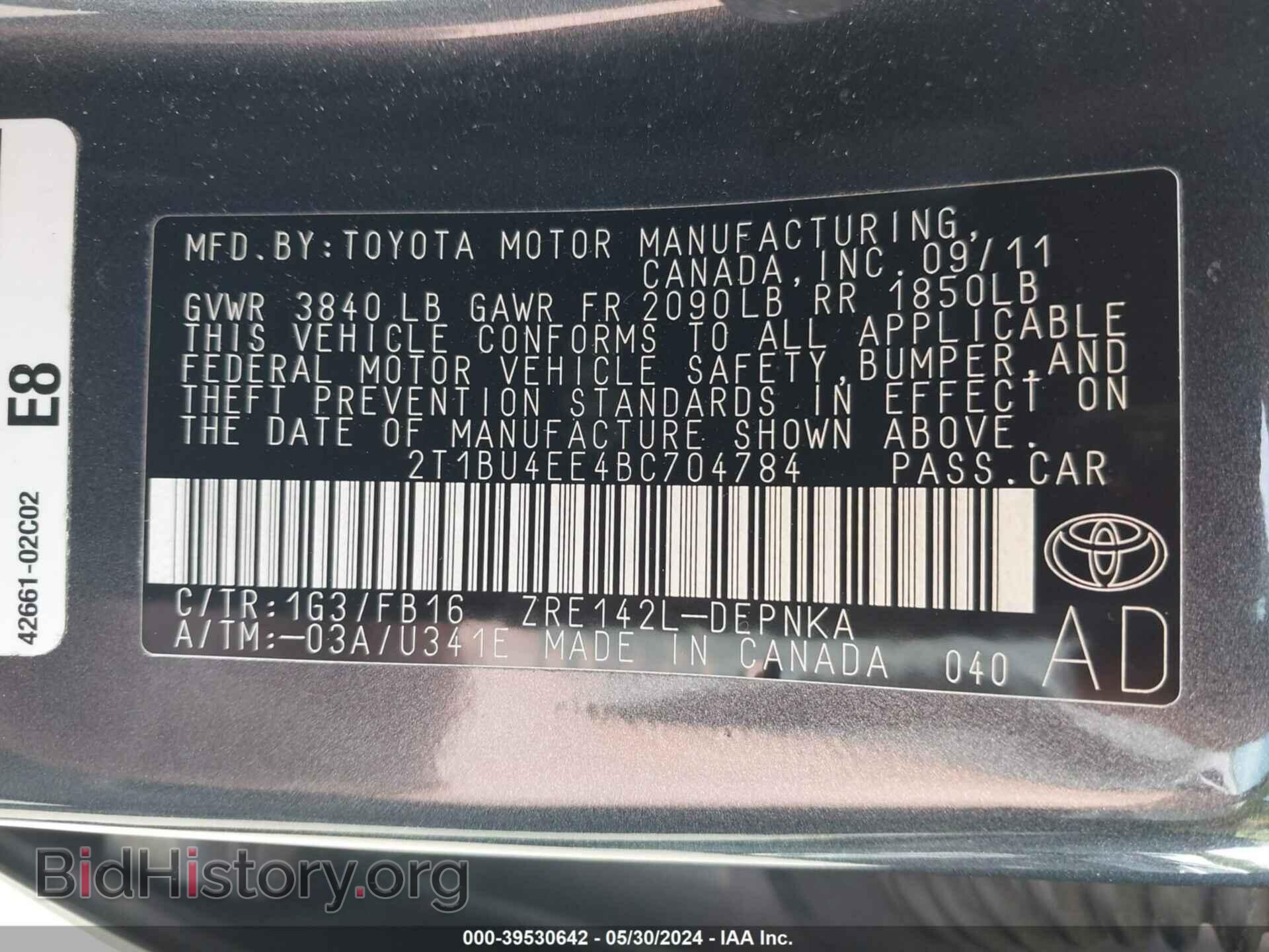 2011 TOYOTA COROLLA - VIN: 2T1BU4EE4BC704784 - Фото 9