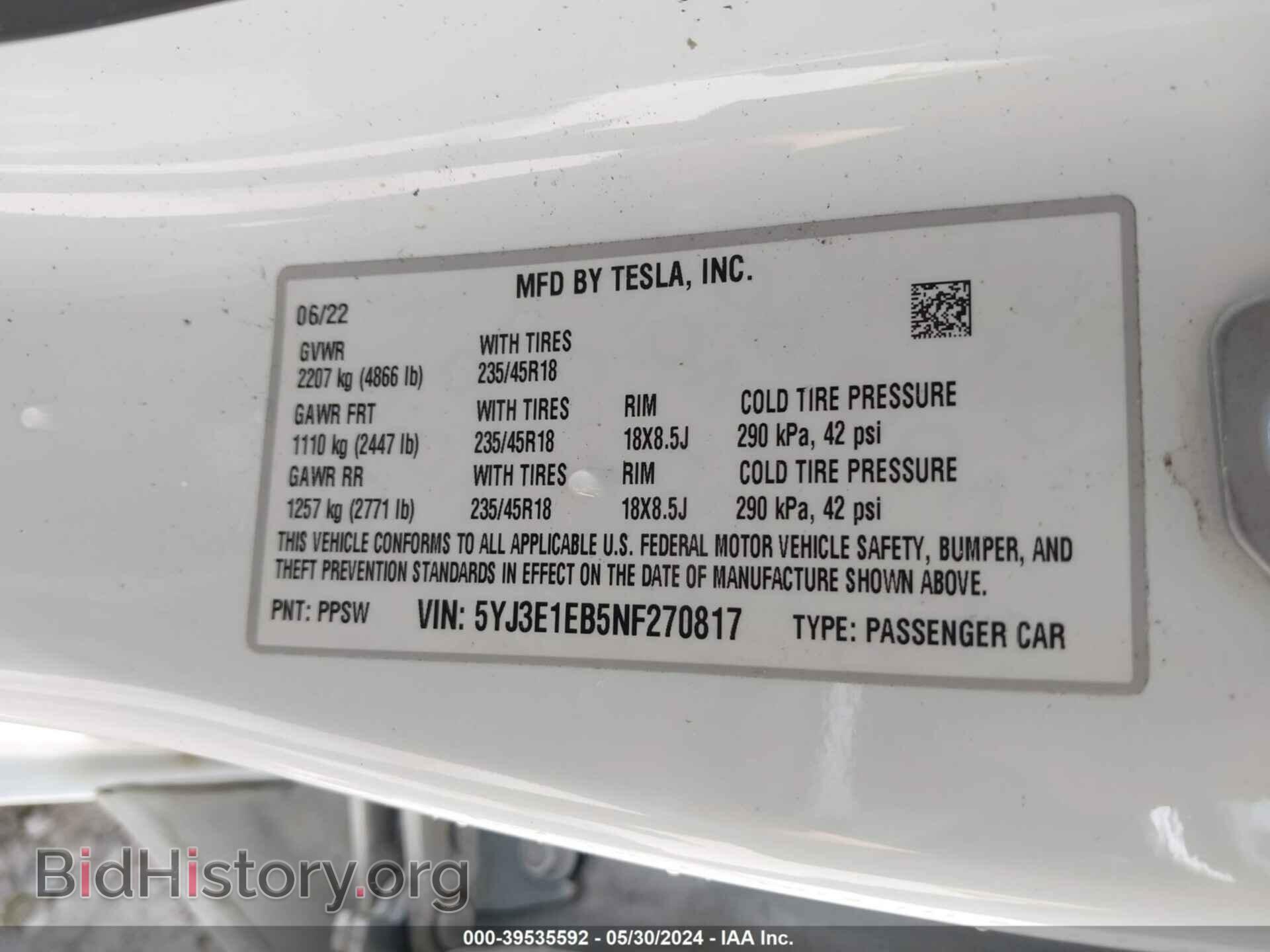 2022 TESLA MODEL 3 - VIN: 5YJ3E1EB5NF270817 - Фото 9