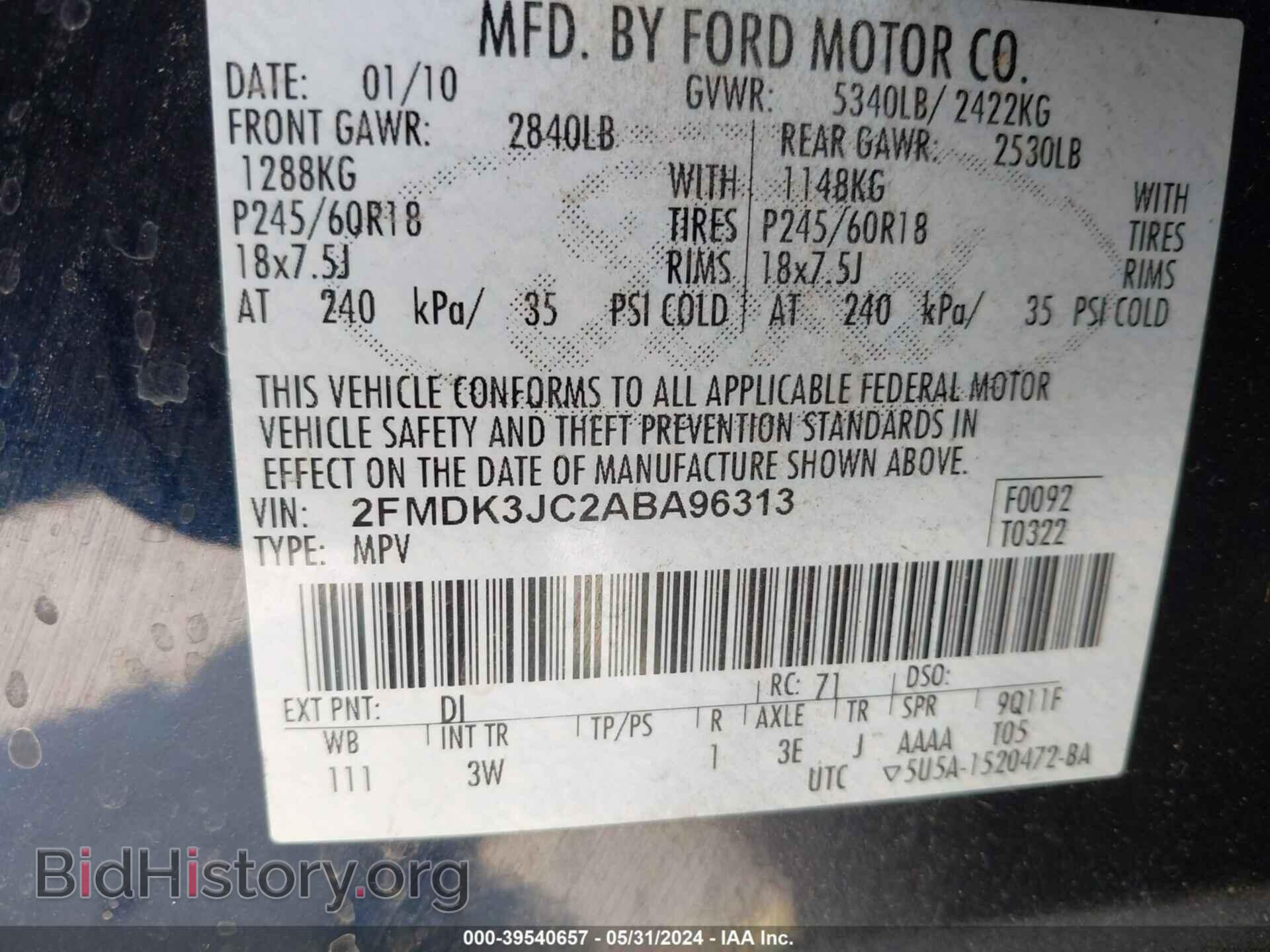 2010 FORD EDGE - VIN: 2FMDK3JC2ABA96313 - Photo 9