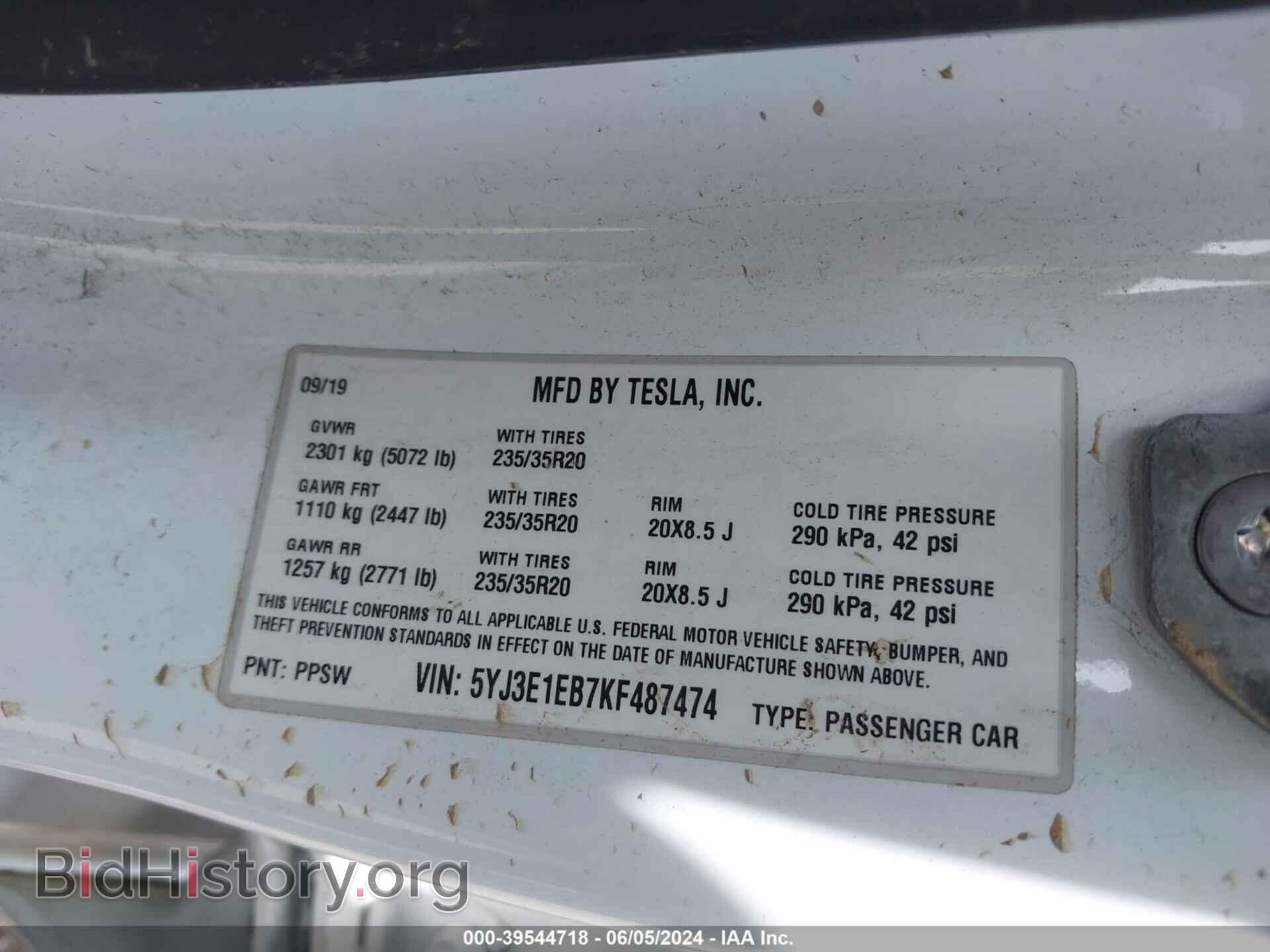 2019 TESLA MODEL 3 - VIN: 5YJ3E1EB7KF487474 - Фото 9