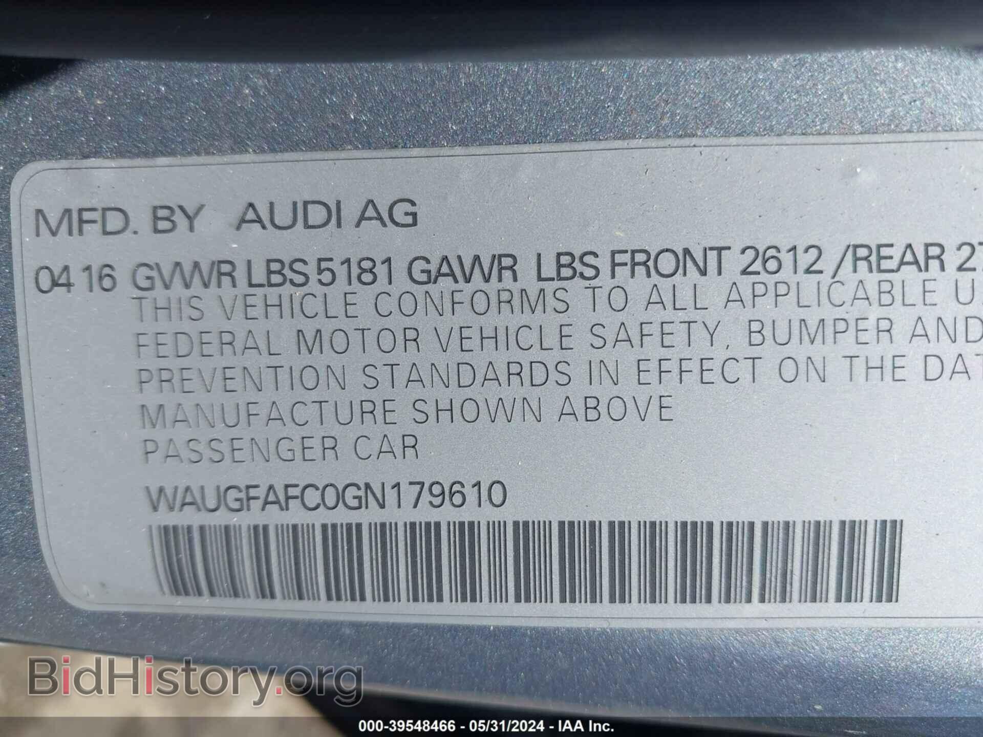 2016 AUDI A6 - VIN: WAUGFAFC0GN179610 - Photo 9