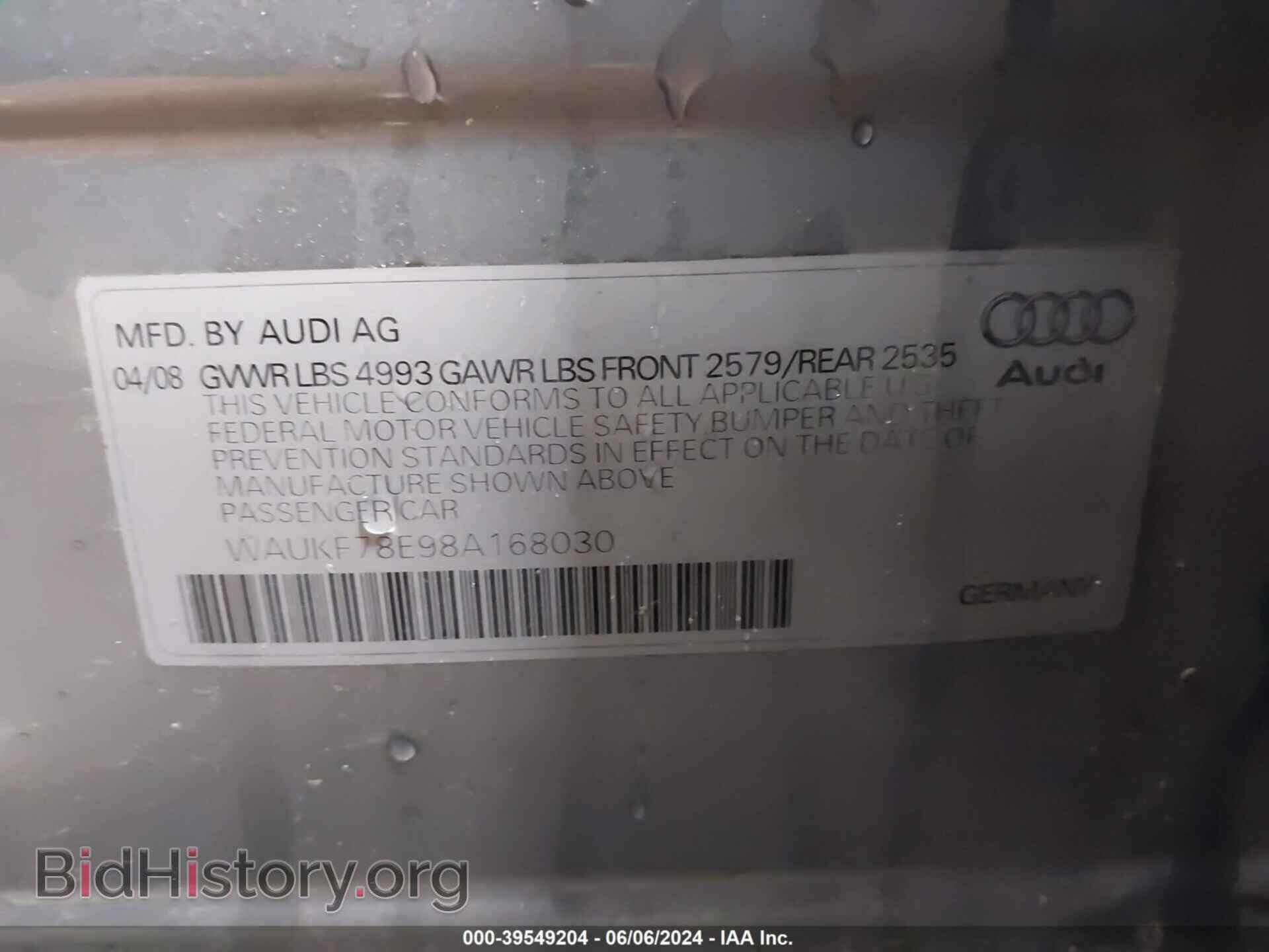 2008 AUDI A4 - VIN: WAUKF78E98A168030 - Фото 9