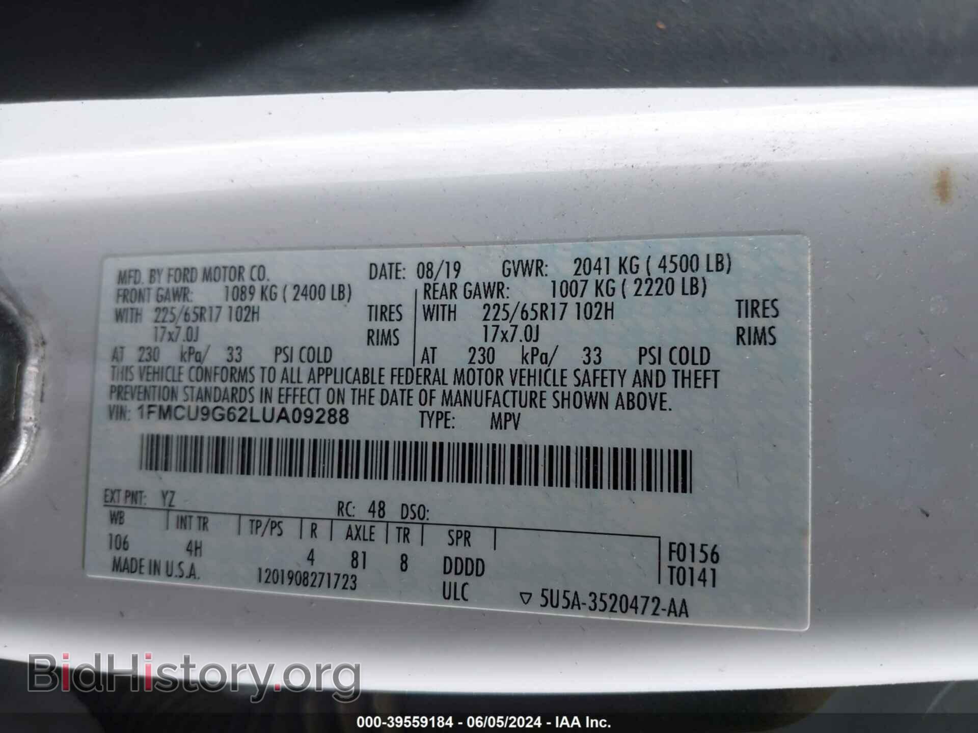 2020 FORD ESCAPE - VIN: 1FMCU9G62LUA09288 - Photo 9