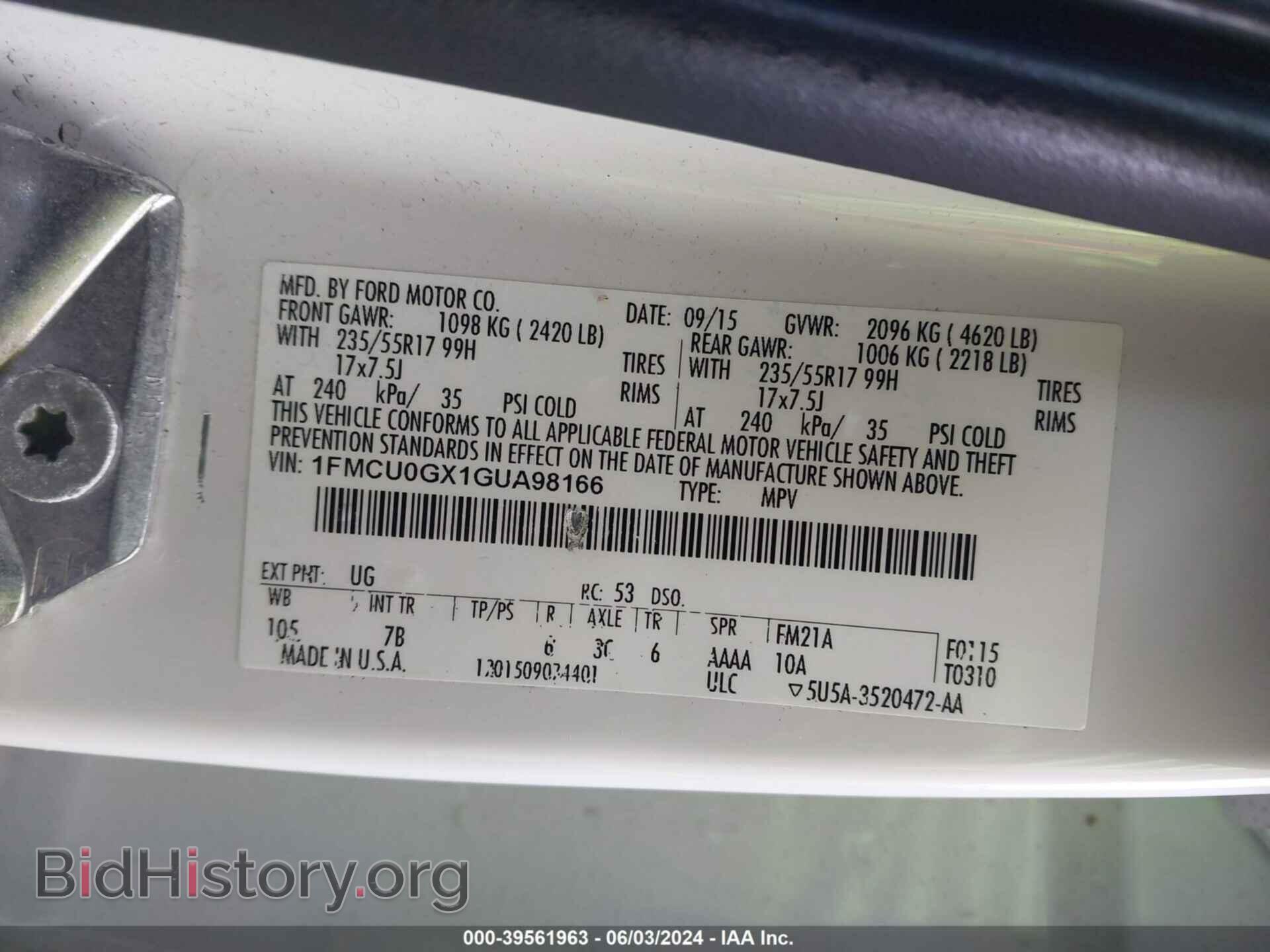2016 FORD ESCAPE - VIN: 1FMCU0GX1GUA98166 - Фото 9