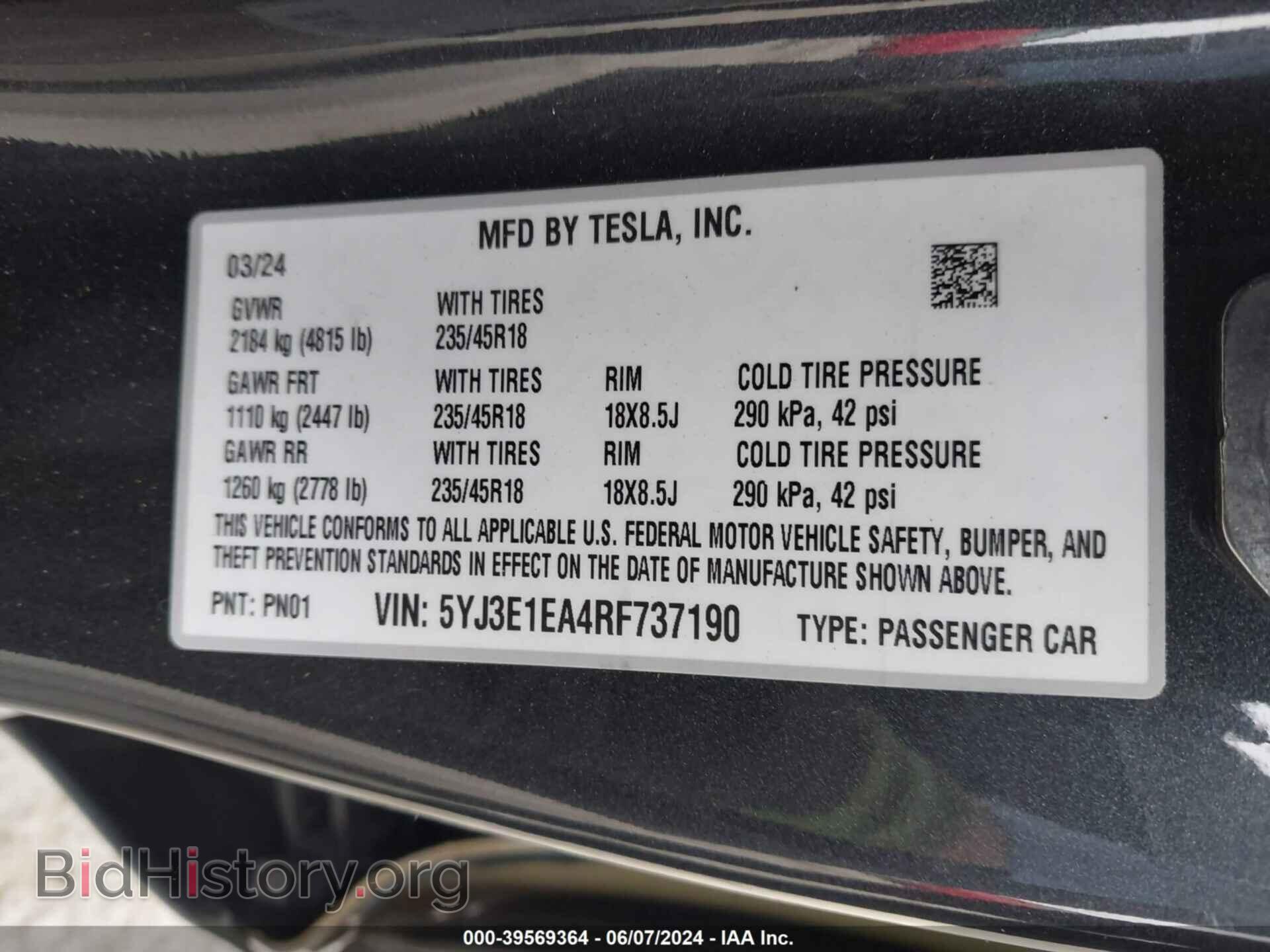 2024 TESLA MODEL 3 - VIN: 5YJ3E1EA4RF737190 - Фото 9
